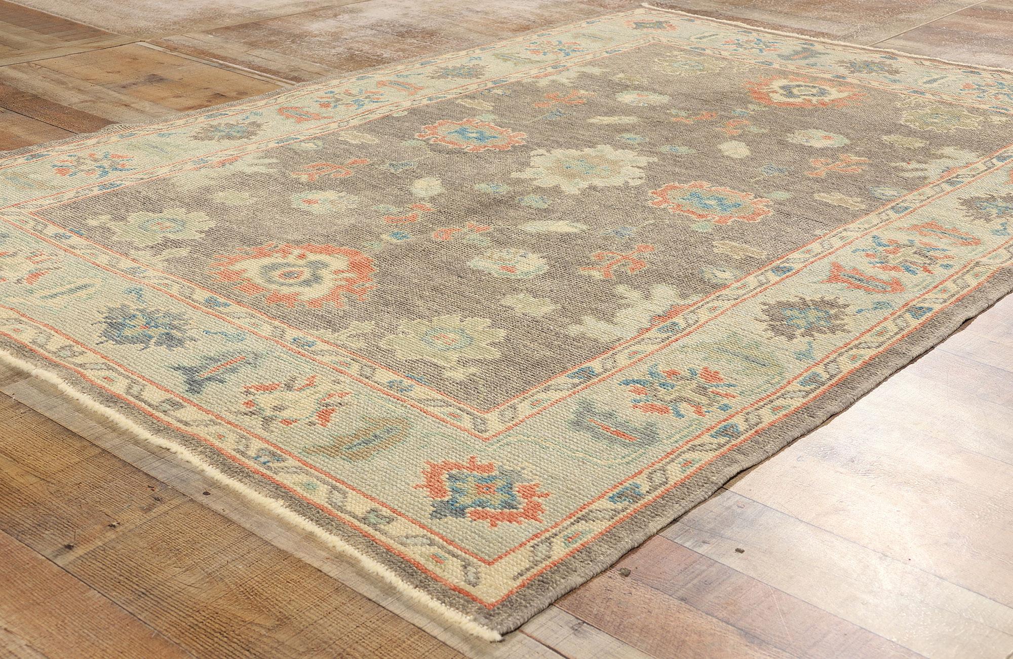New Contemporary Earth-Tone Turkish Oushak Rug For Sale 2