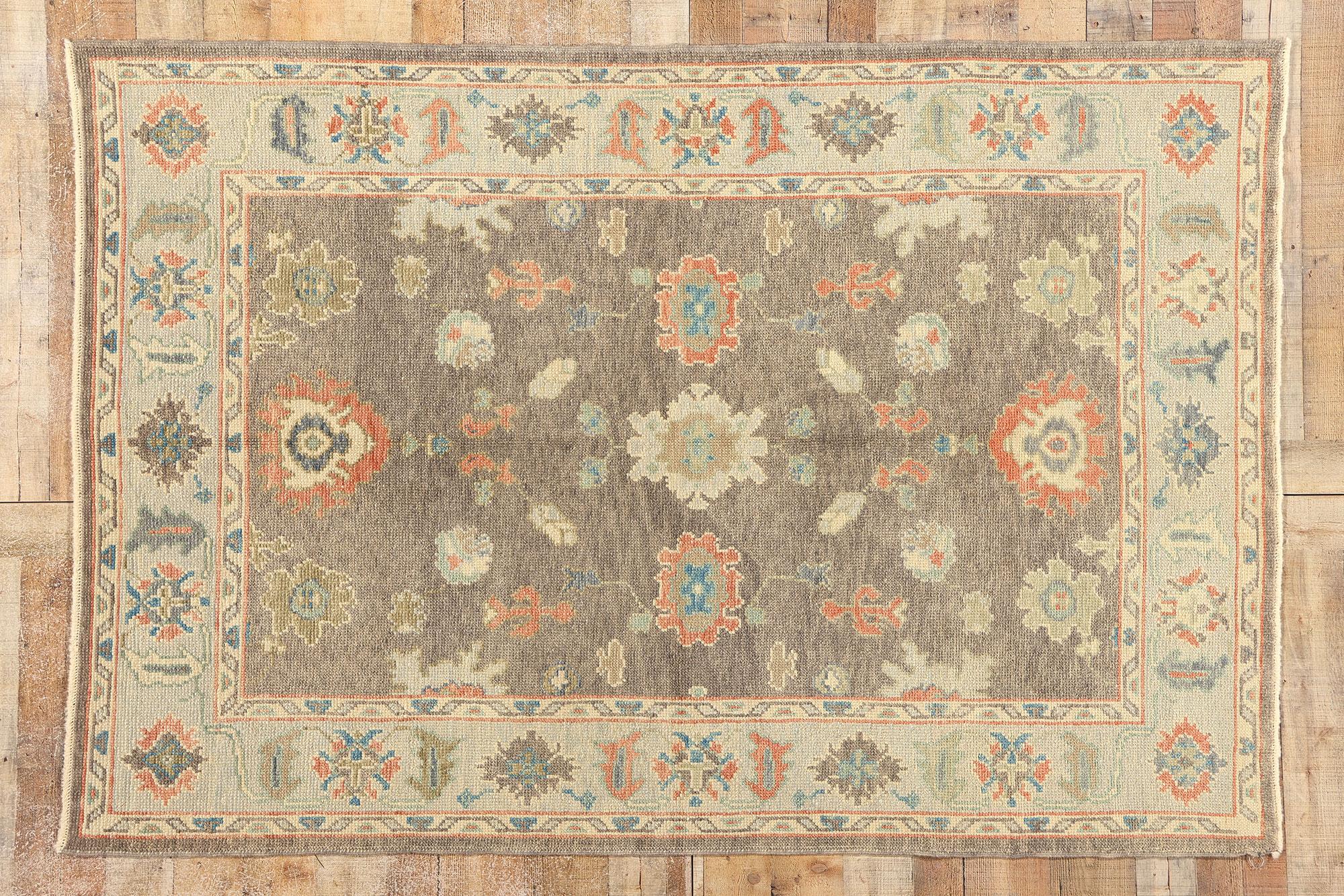 New Contemporary Earth-Tone Turkish Oushak Rug For Sale 4