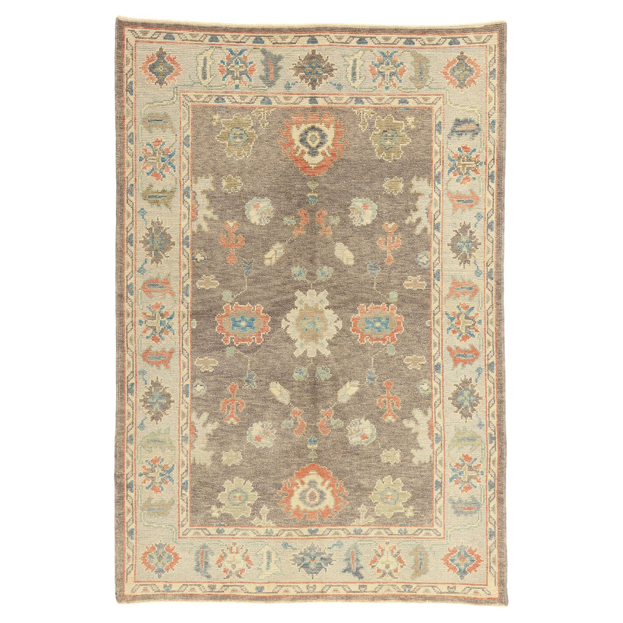 New Contemporary Earth-Tone Turkish Oushak Rug