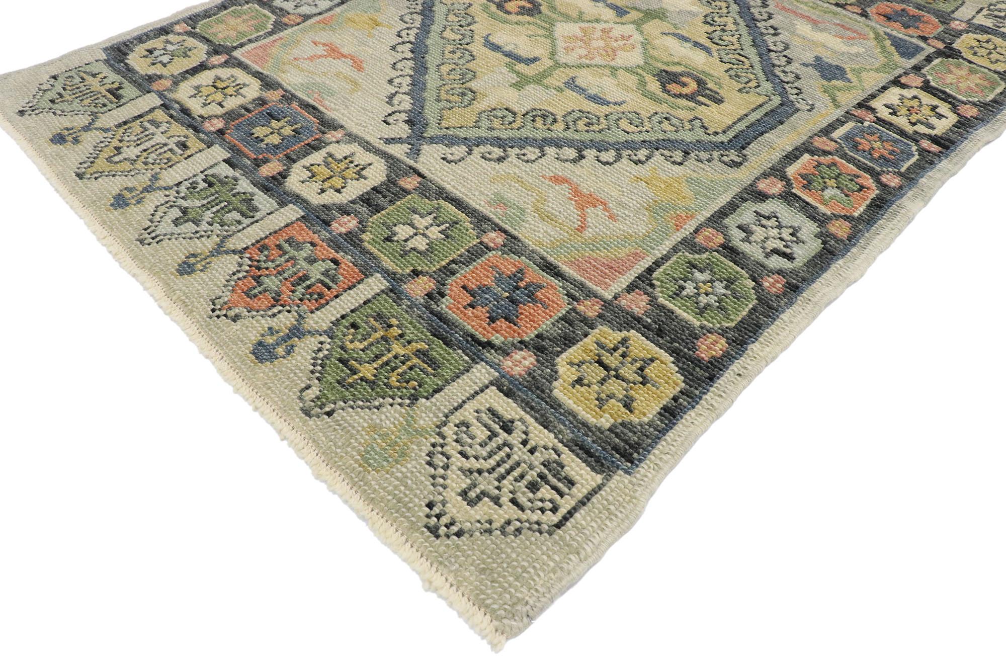 53428 new contemporary Turkish Oushak rug with modern American Craftsman style. Imbued with Anatolian symbolism, this hand knotted wool contemporary Turkish Oushak rug with modern American Craftsman style charms with classic, tribal appeal, and
