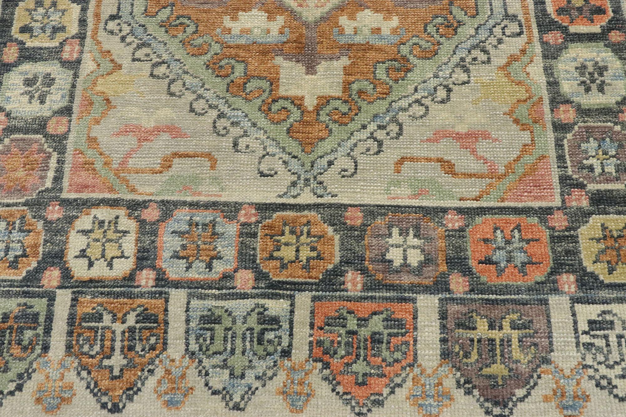 Noué à la main Nouveau tapis turc contemporain d'Oushak avec style artisanal américain moderne en vente