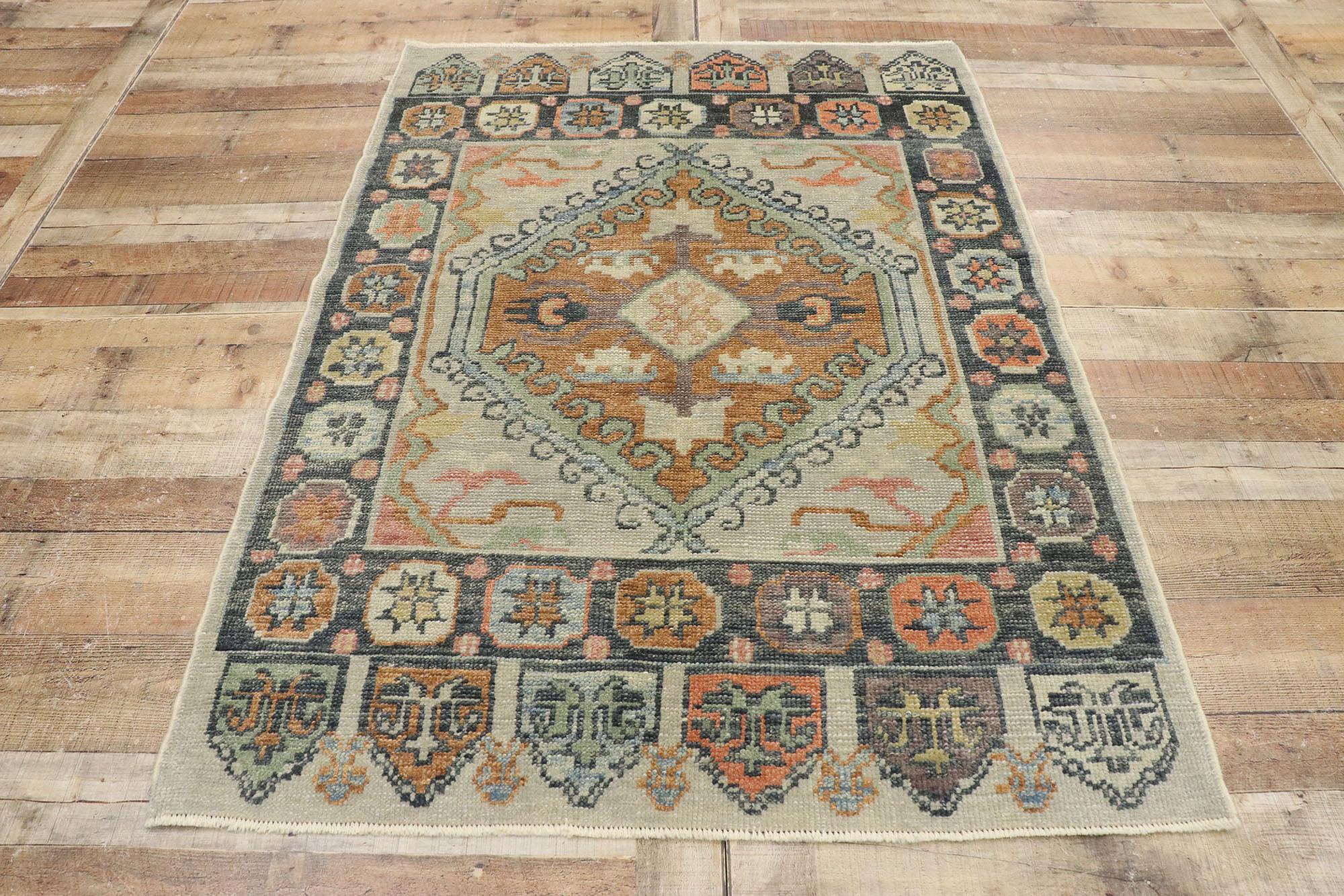 Laine Nouveau tapis turc contemporain d'Oushak avec style artisanal américain moderne en vente