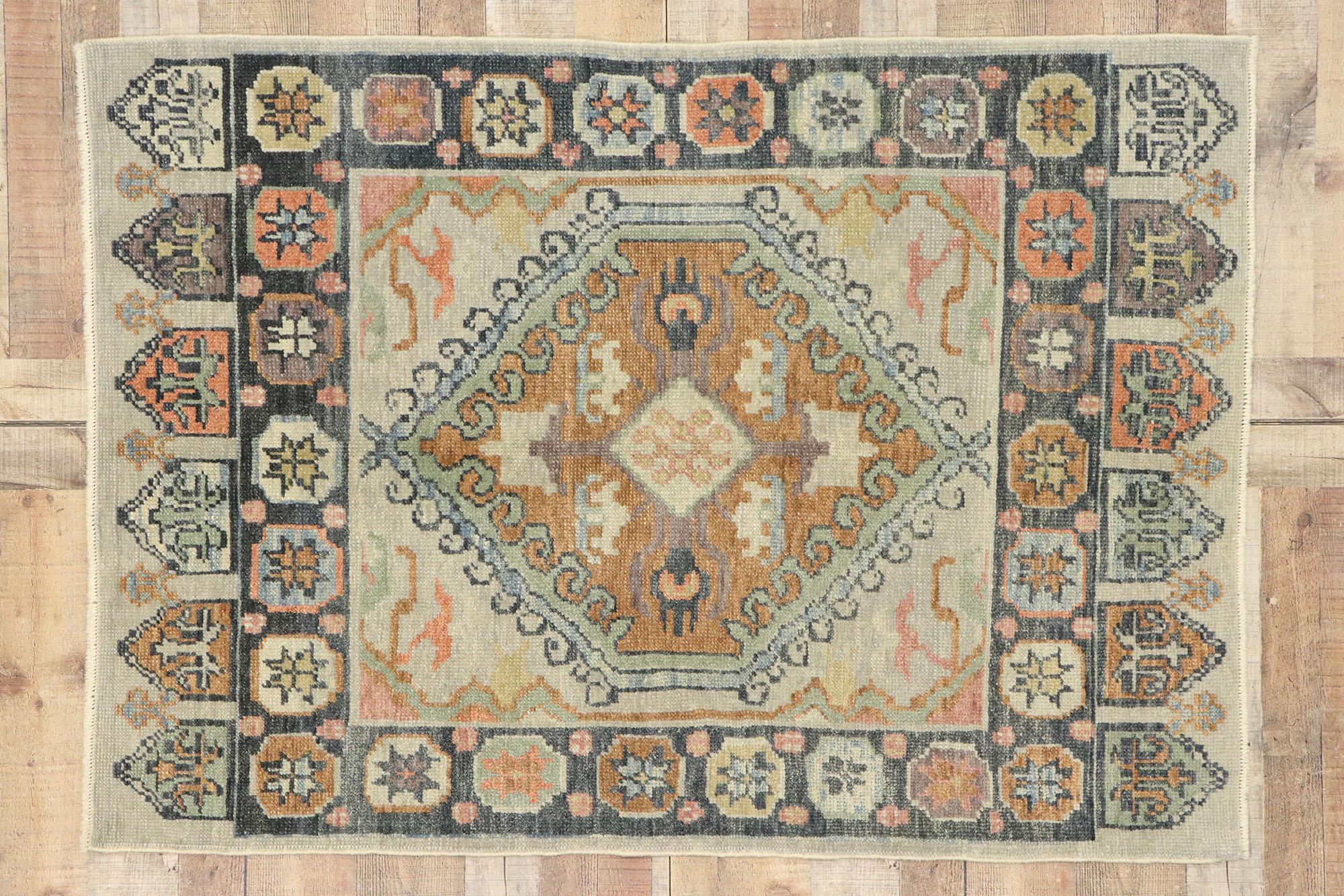 Nouveau tapis turc contemporain d'Oushak avec style artisanal américain moderne en vente 1