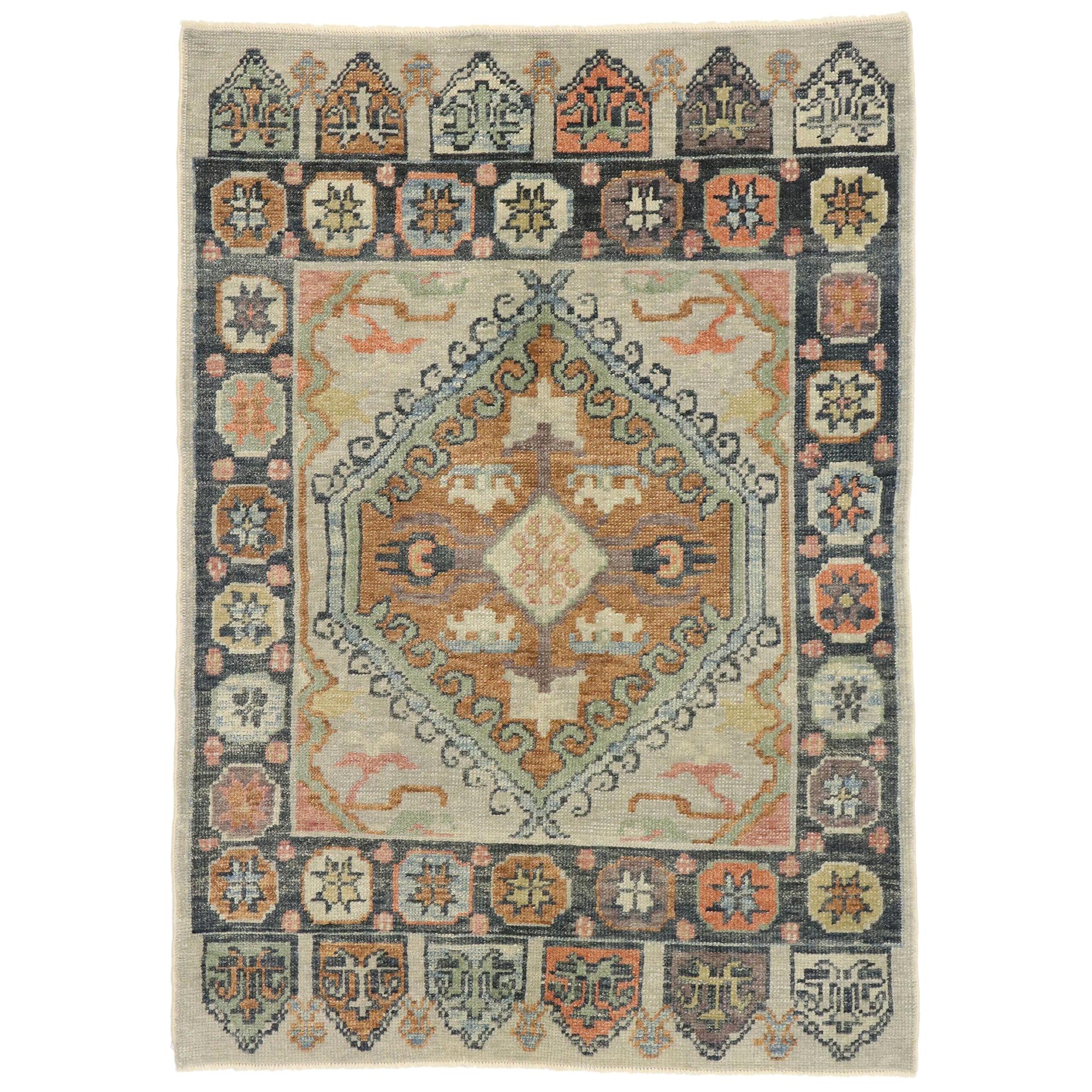 Nouveau tapis turc contemporain d'Oushak avec style artisanal américain moderne en vente