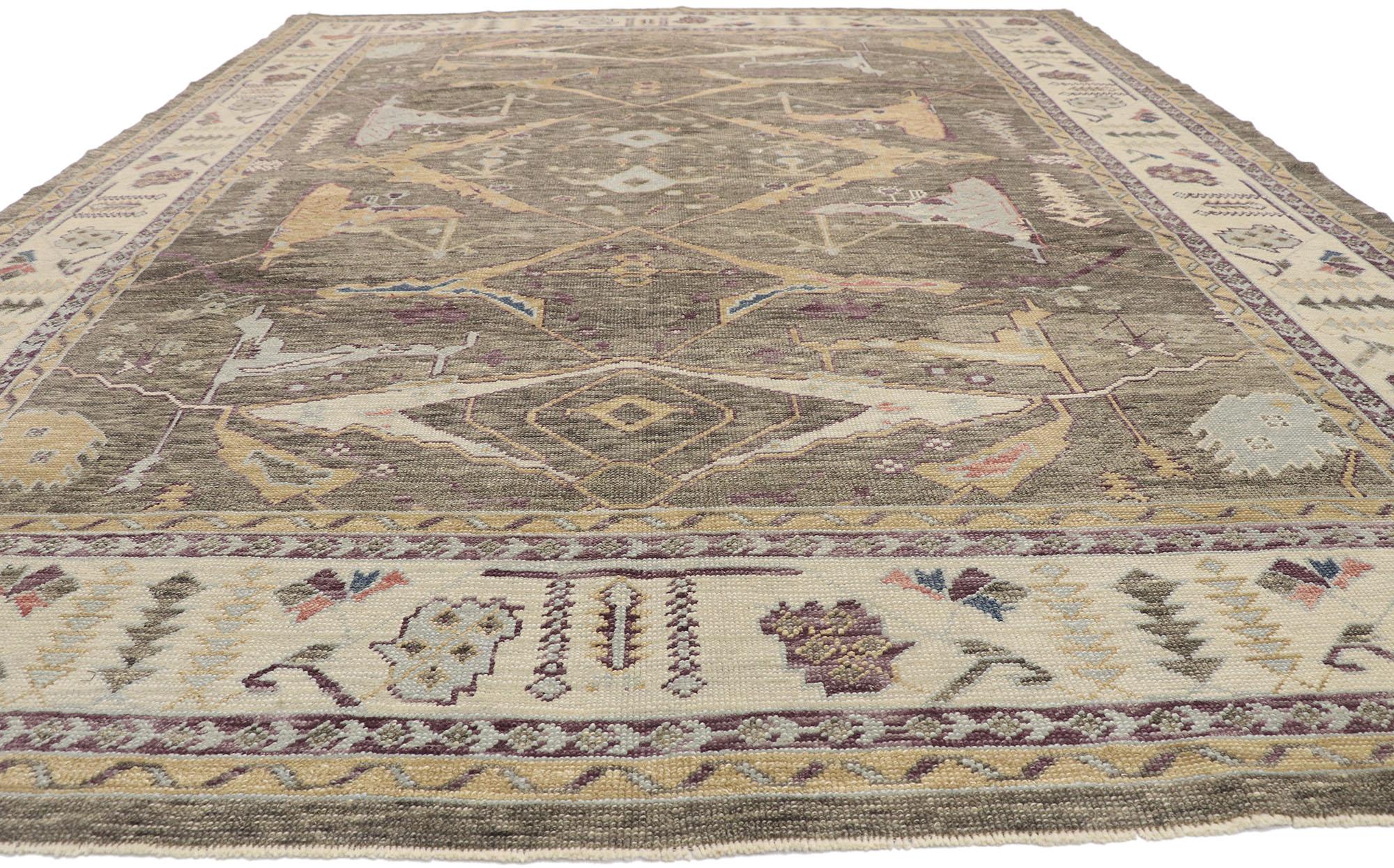 Hand-Knotted New Contemporary Turkish Oushak Rug with Modern Artisan Style For Sale