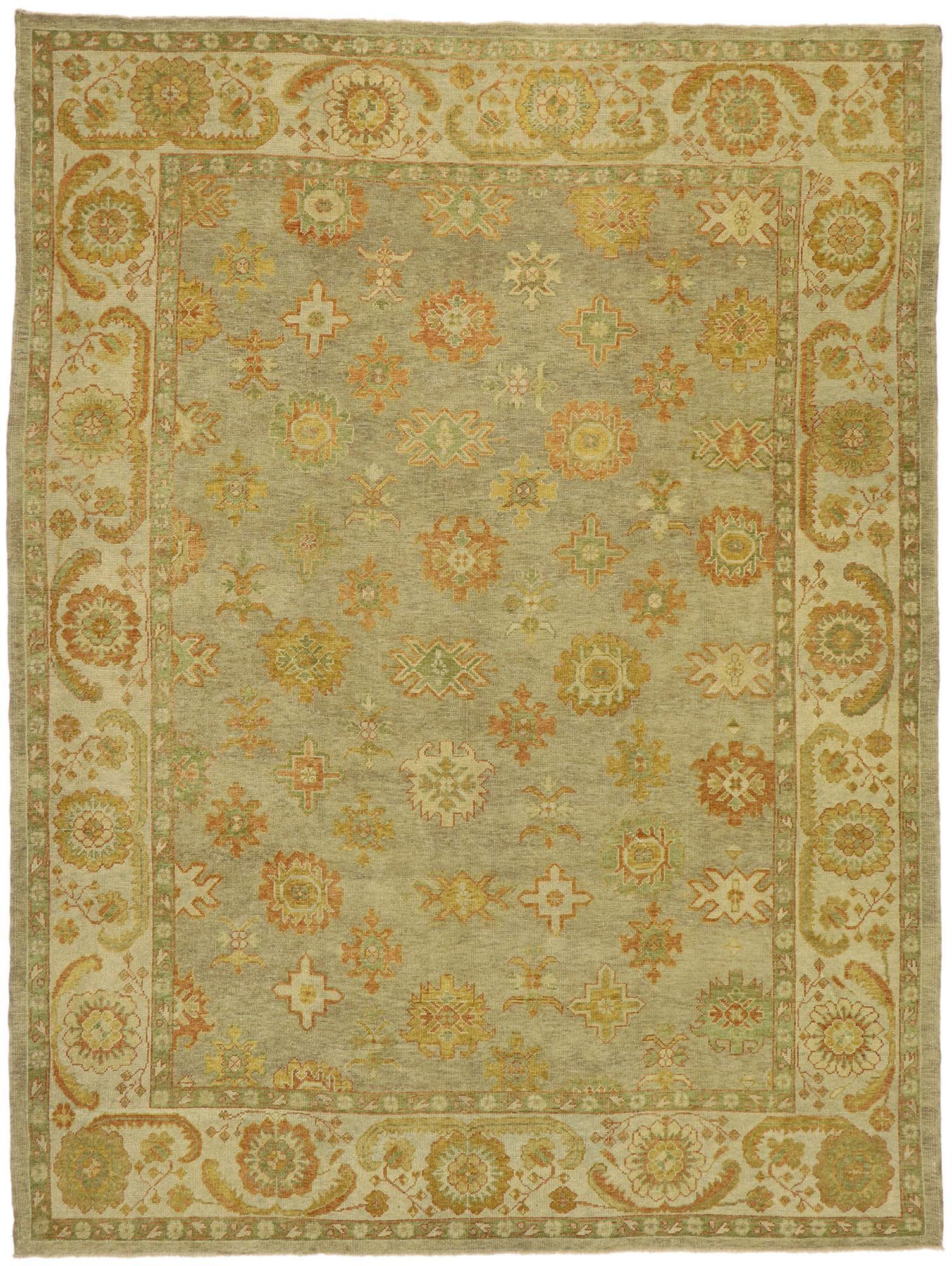 50603 New Contemporary Turkish Oushak Rug with Modern Arts & Crafts Style 09'08 x 12'10. The architectural elements of naturalistic forms and timeless elegance combined with Arts & Crafts style, this hand knotted wool contemporary Turkish Oushak rug