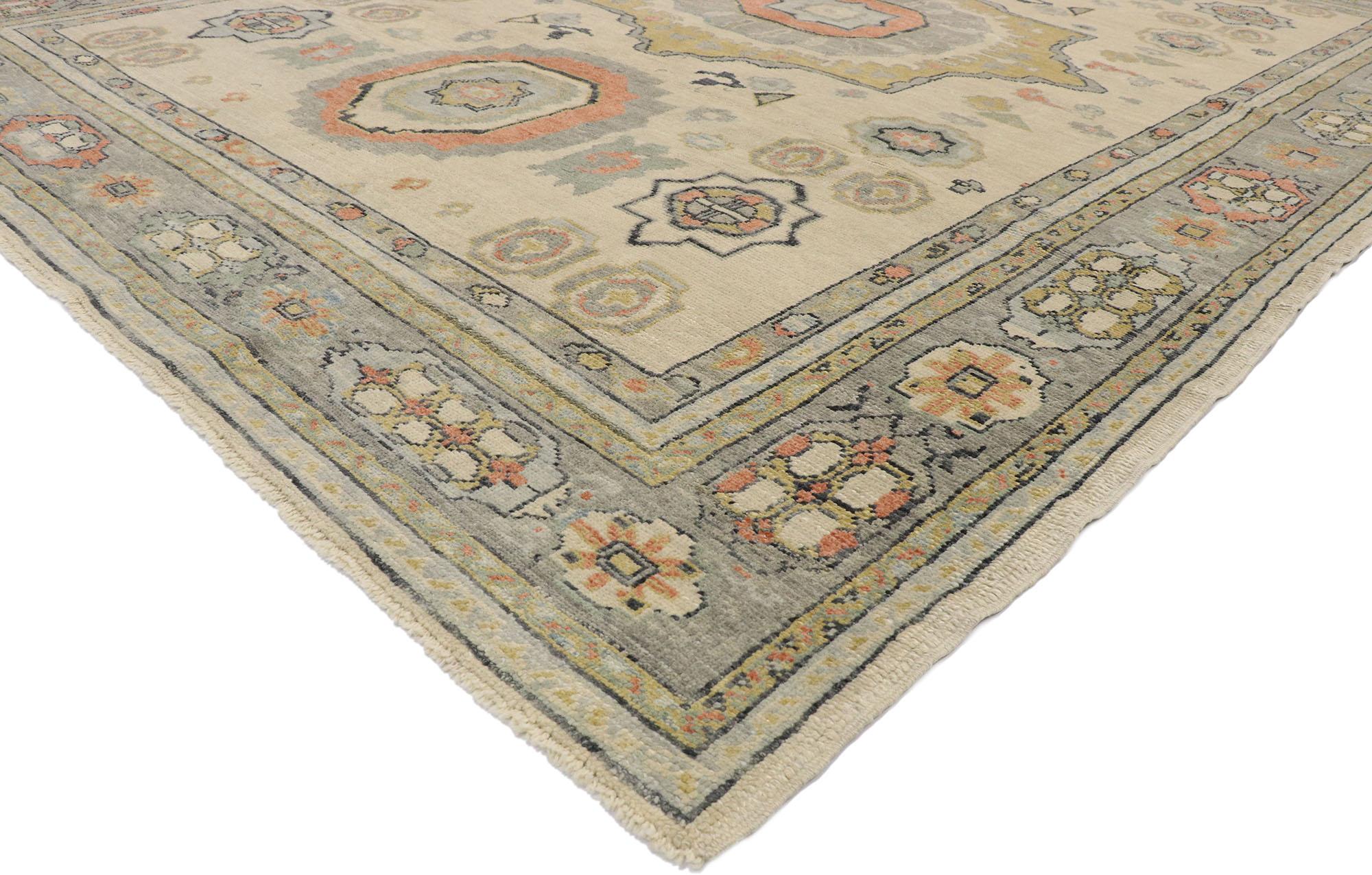 Hand-Knotted New Contemporary Turkish Oushak Rug with Modern Arts & Crafts Style For Sale
