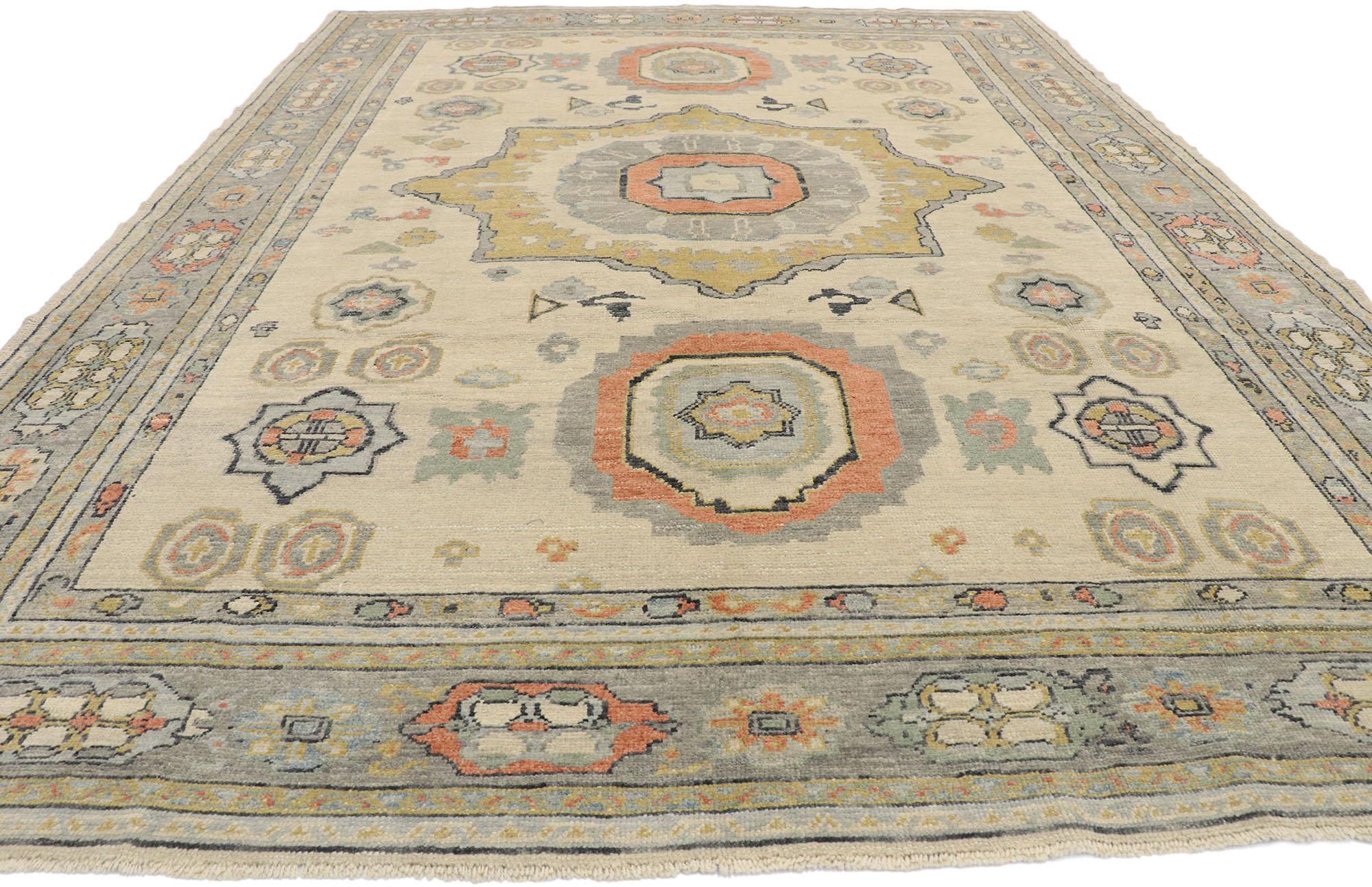 Zeitgenössischer türkischer Oushak-Teppich im modernen Arts & Crafts-Stil (Türkisch) im Angebot