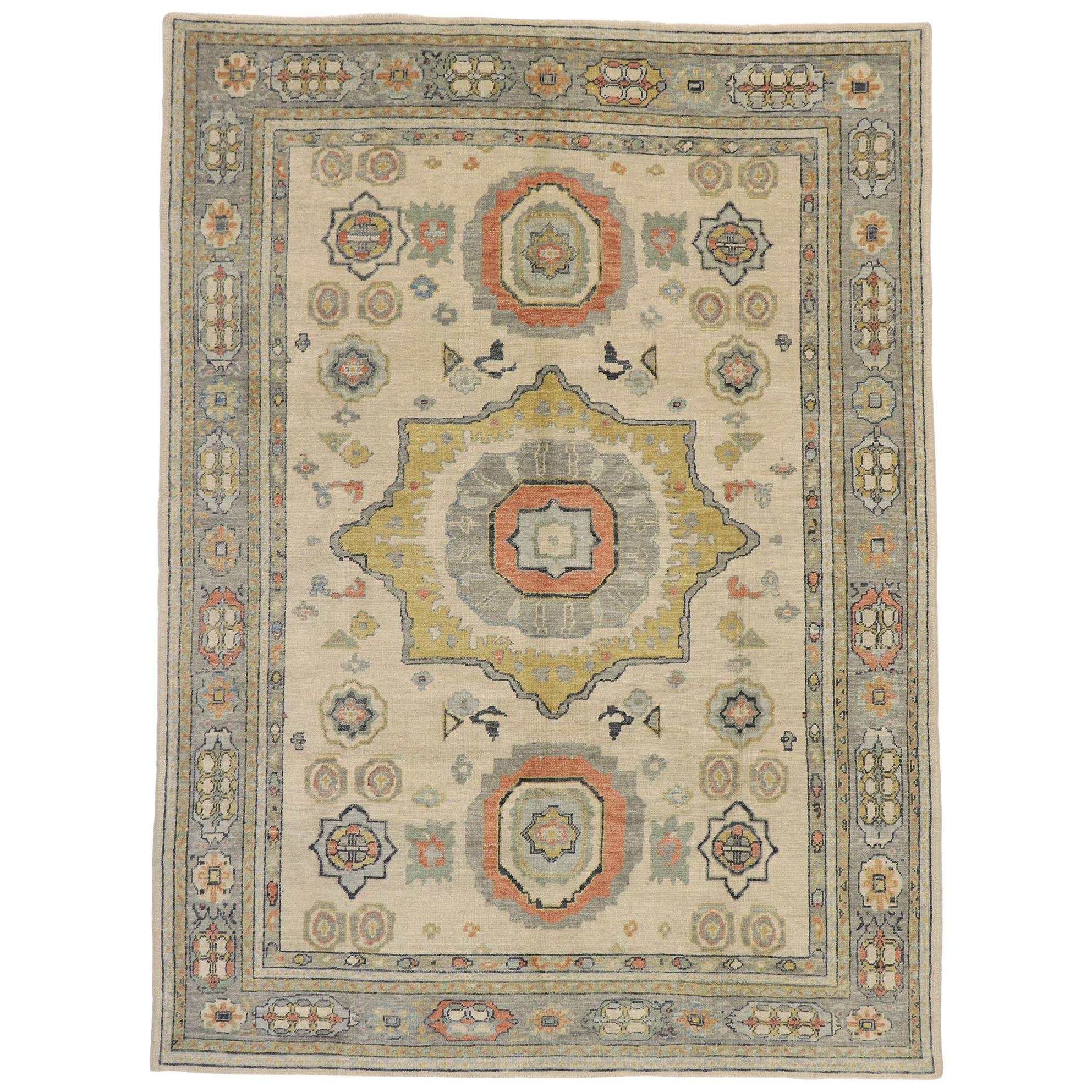 New Contemporary Turkish Oushak Rug with Modern Arts & Crafts Style For Sale