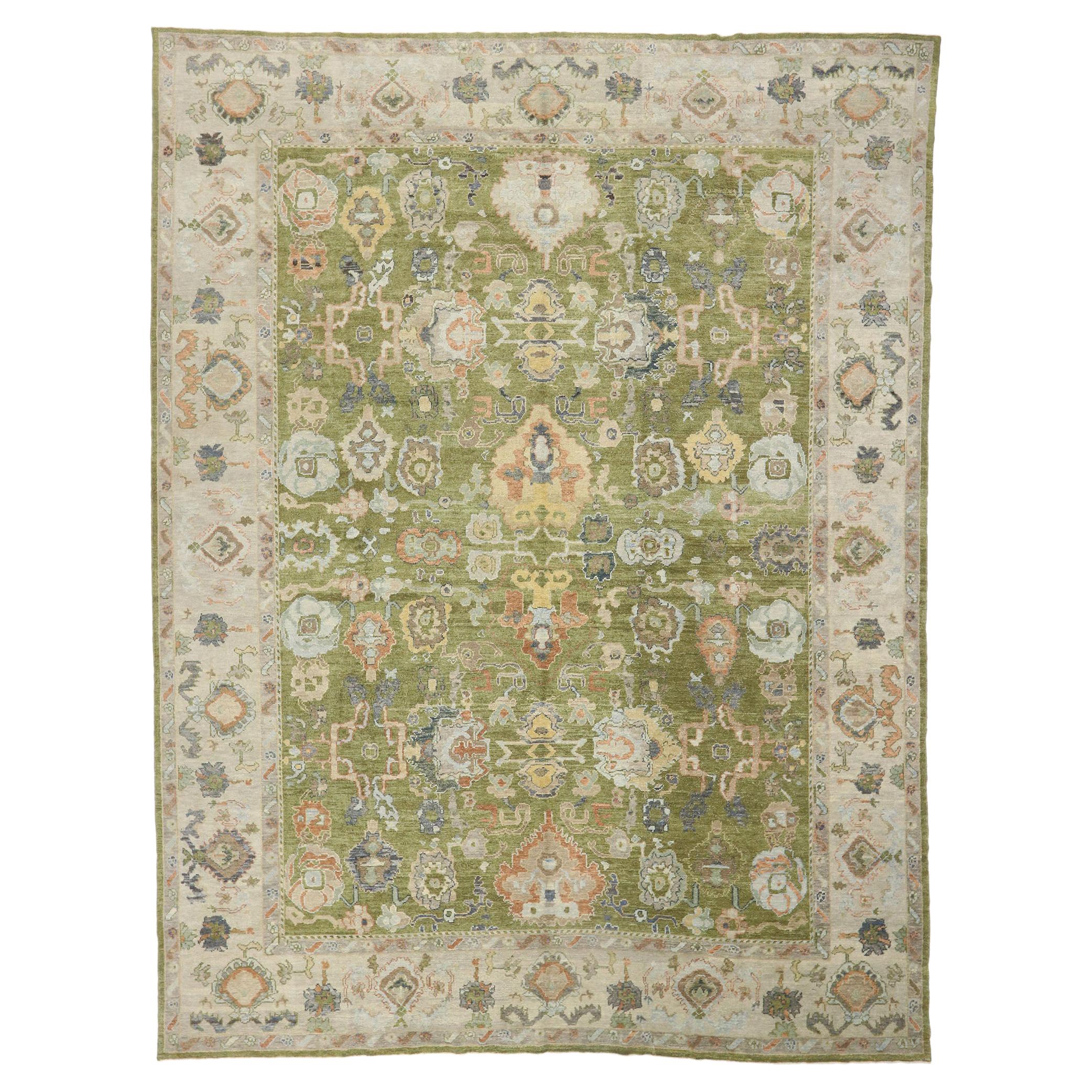 New Turkish Oushak Rug with Arts and Crafts Style Inspired by William