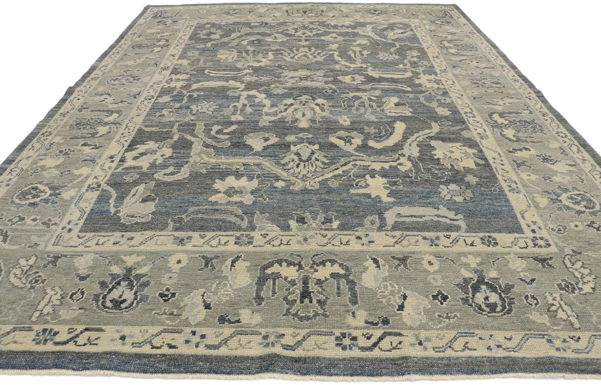 Hand-Knotted New Contemporary Turkish Oushak Rug with Modern Baltic Coastal Style For Sale