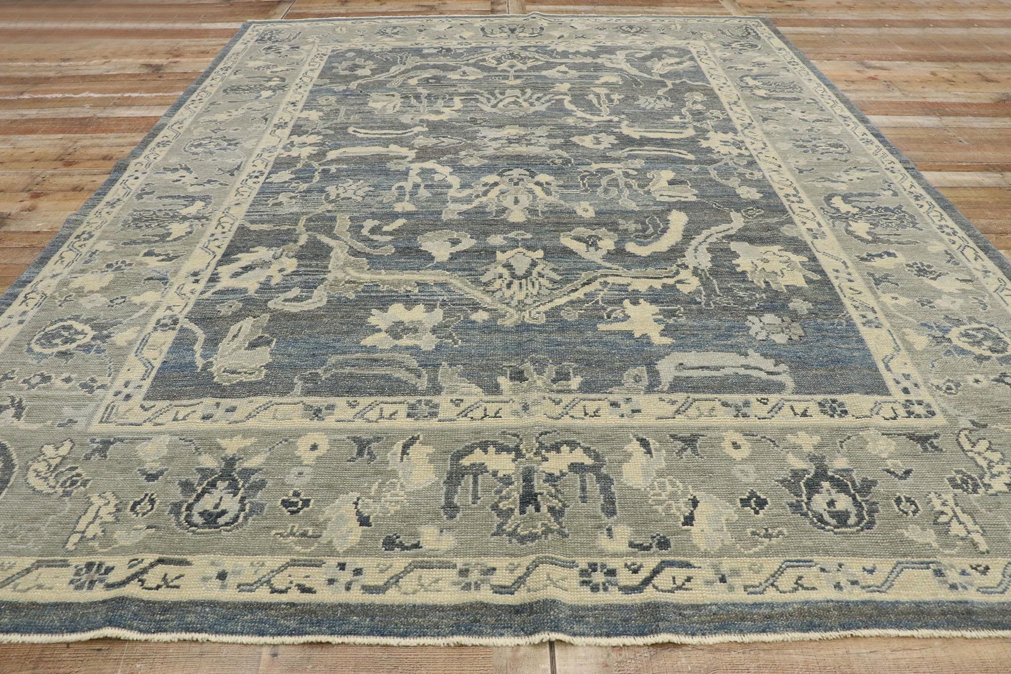 New Contemporary Turkish Oushak Rug with Modern Baltic Coastal Style For Sale 2