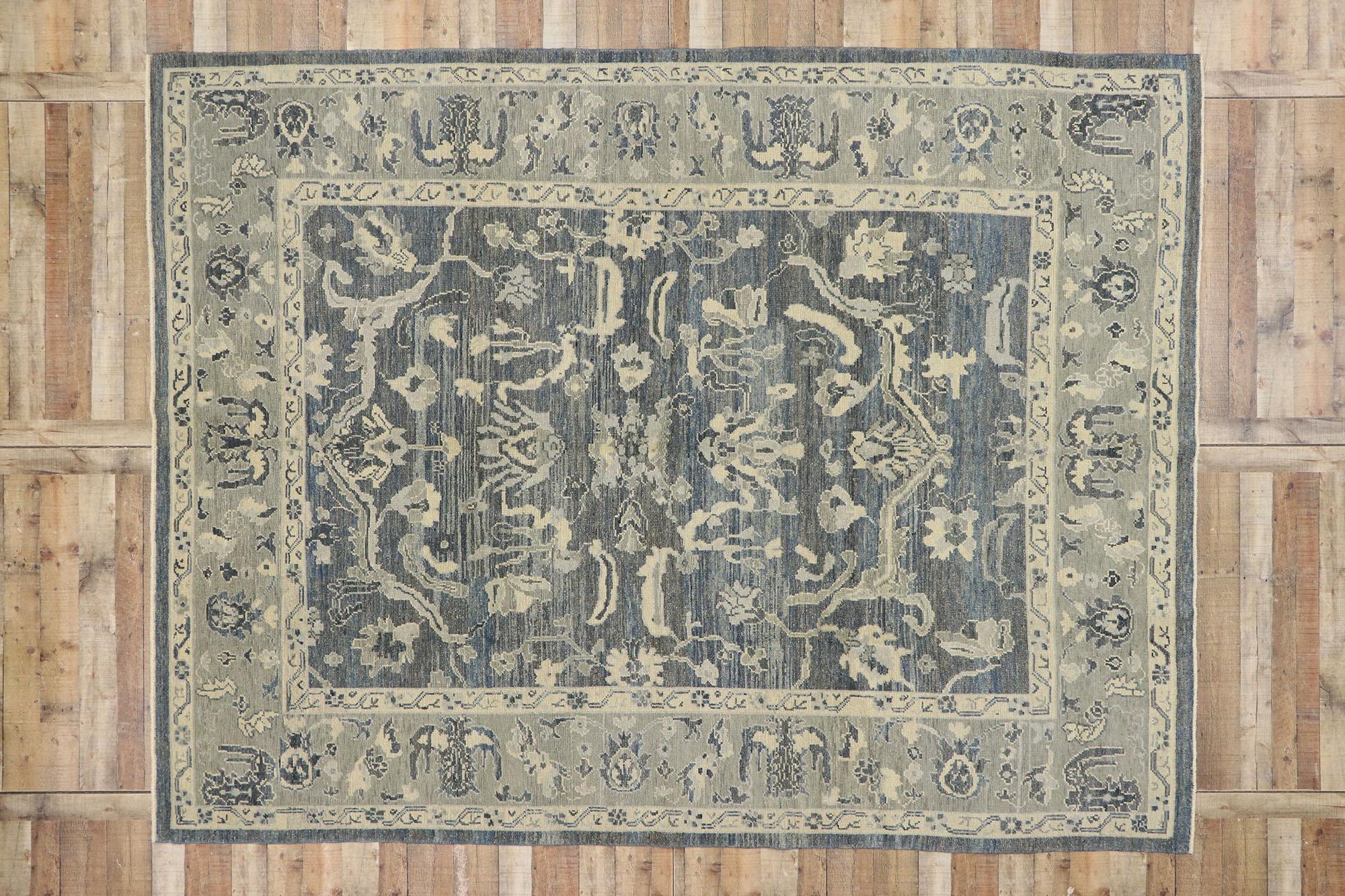 New Contemporary Turkish Oushak Rug with Modern Baltic Coastal Style For Sale 3