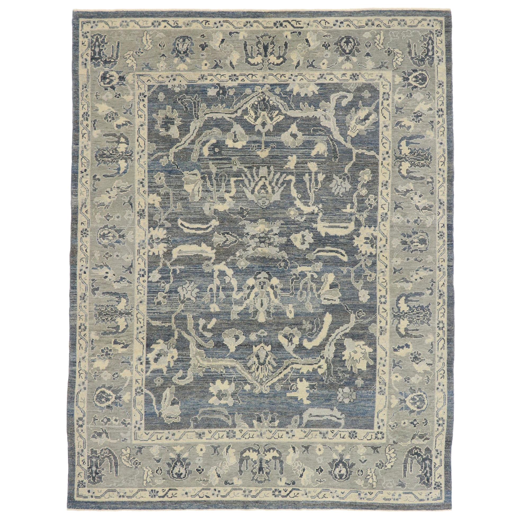 New Contemporary Turkish Oushak Rug with Modern Baltic Coastal Style For Sale