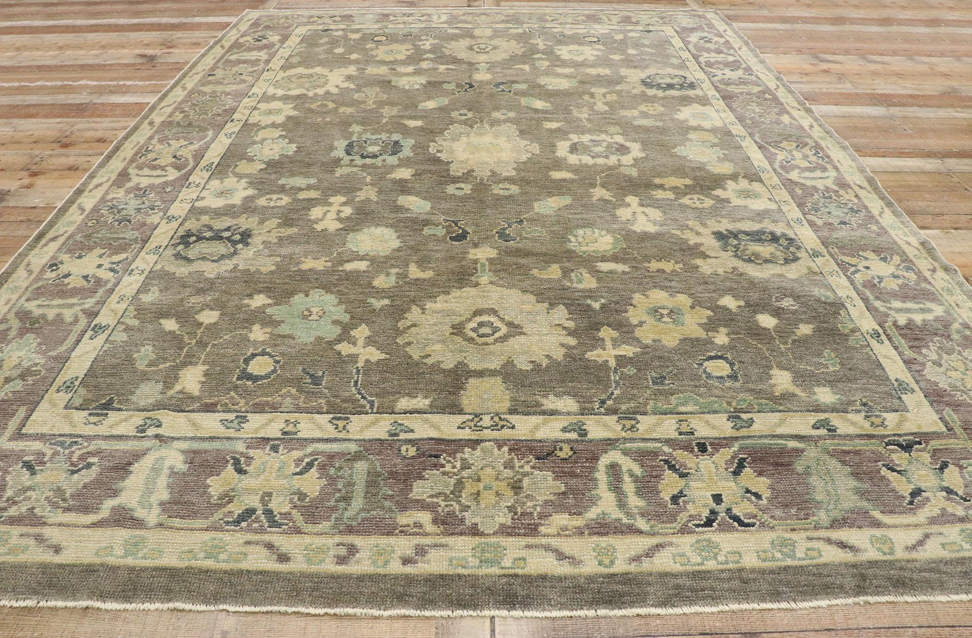 Wool New Contemporary Turkish Oushak Rug with Modern Bungalow Style For Sale