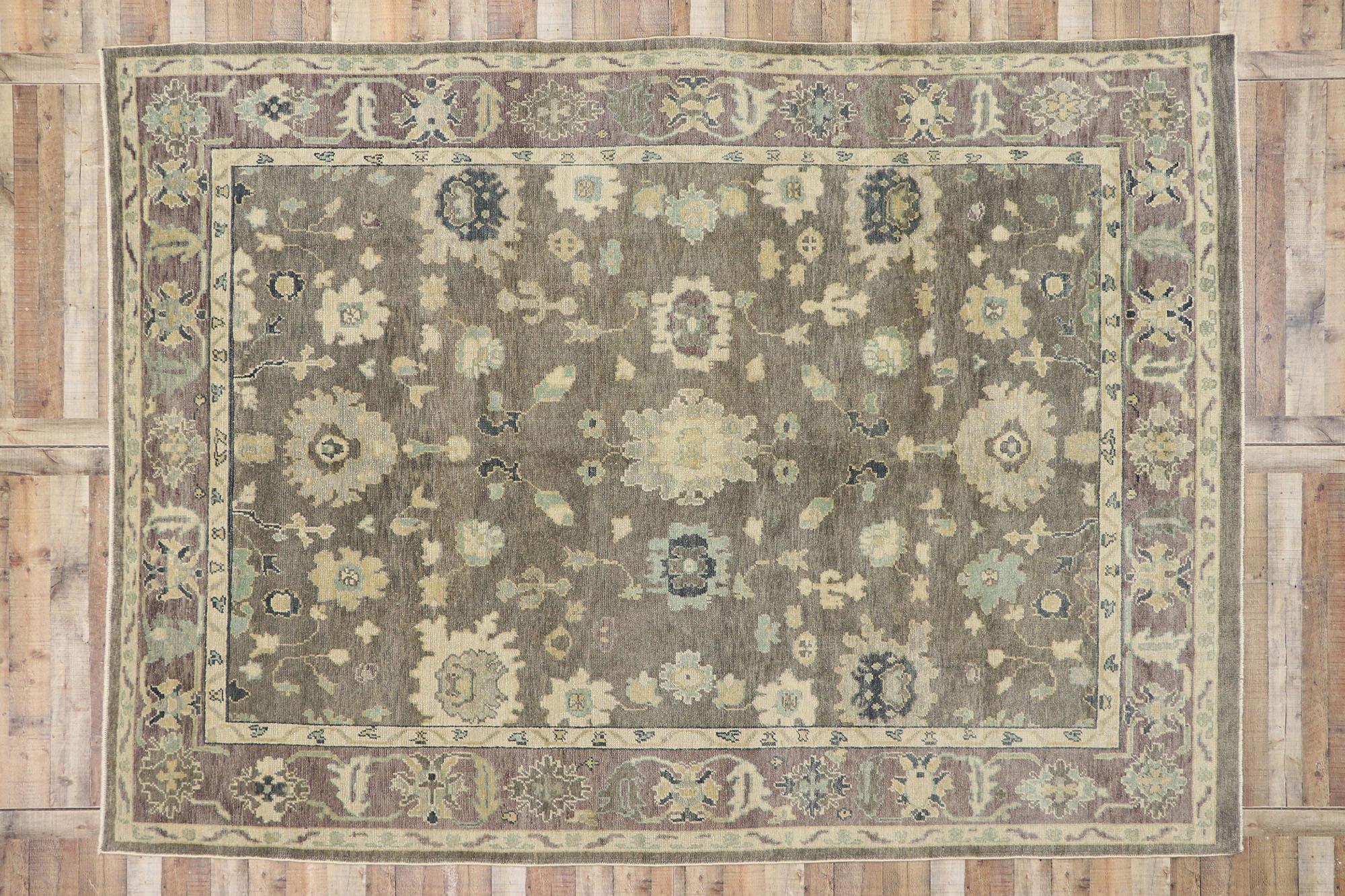 New Contemporary Turkish Oushak Rug with Modern Bungalow Style For Sale 1
