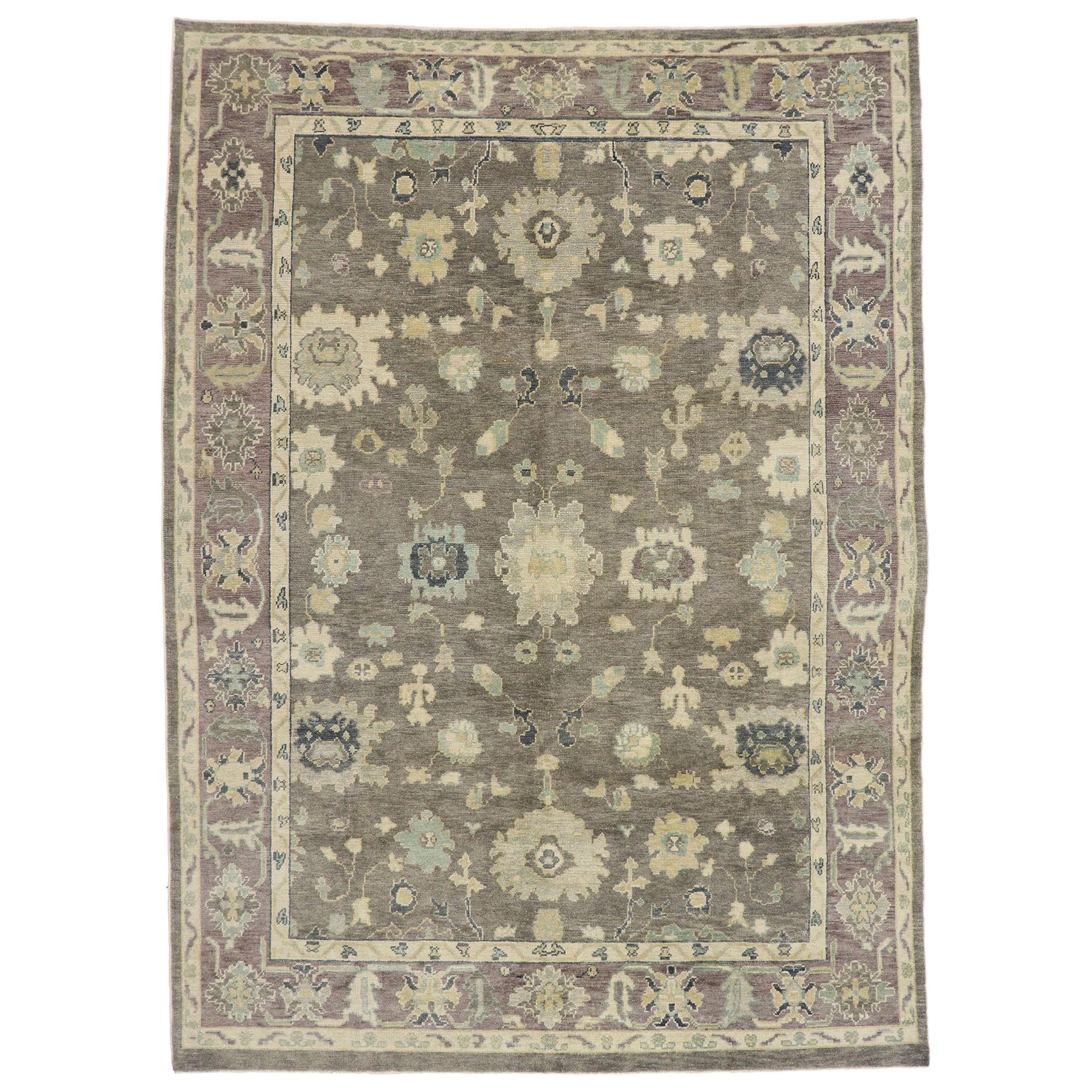 New Contemporary Turkish Oushak Rug with Modern Bungalow Style For Sale