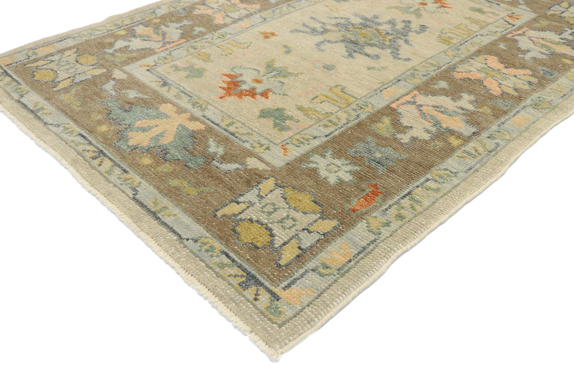 53422, new contemporary Turkish Oushak rug with modern Cape Cod Coastal style. Blending coastal elements from the modern world with earth-tone colors, this hand knotted wool contemporary Turkish Oushak rug beautifully embodies a modern Cape Cod