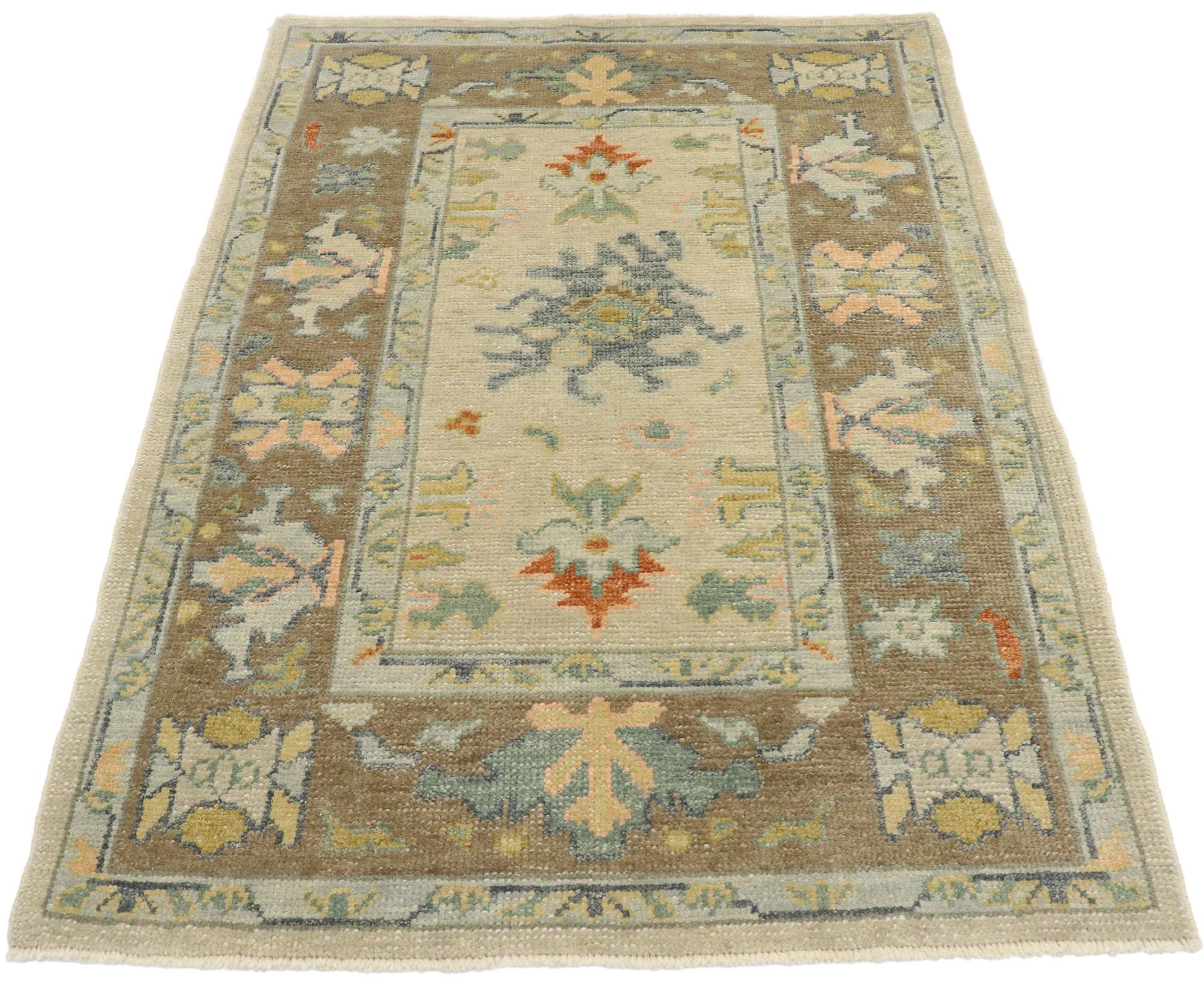Hand-Knotted New Contemporary Turkish Oushak Rug with Modern Cape Cod Coastal Style For Sale