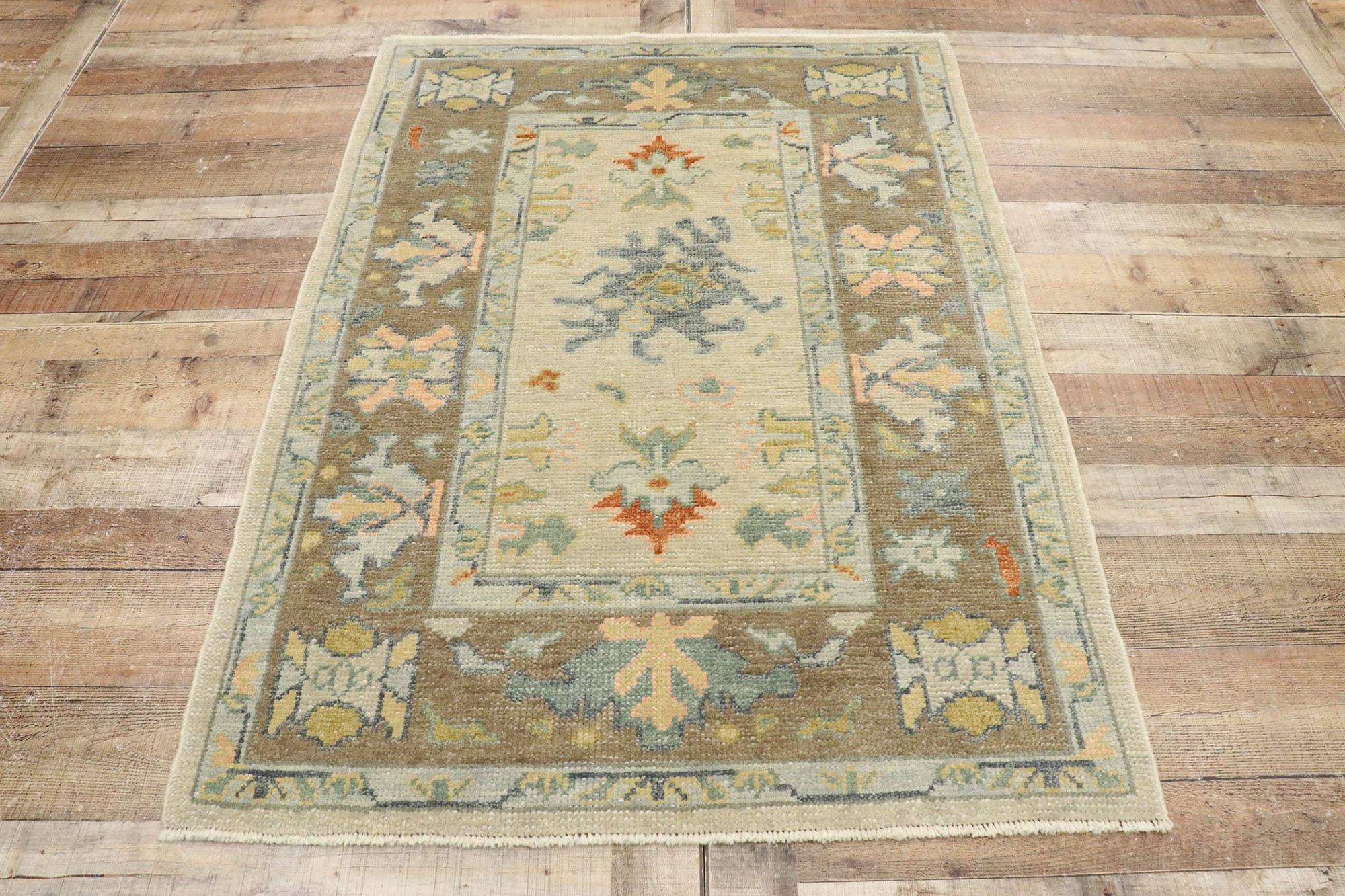 New Contemporary Turkish Oushak Rug with Modern Cape Cod Coastal Style For Sale 2