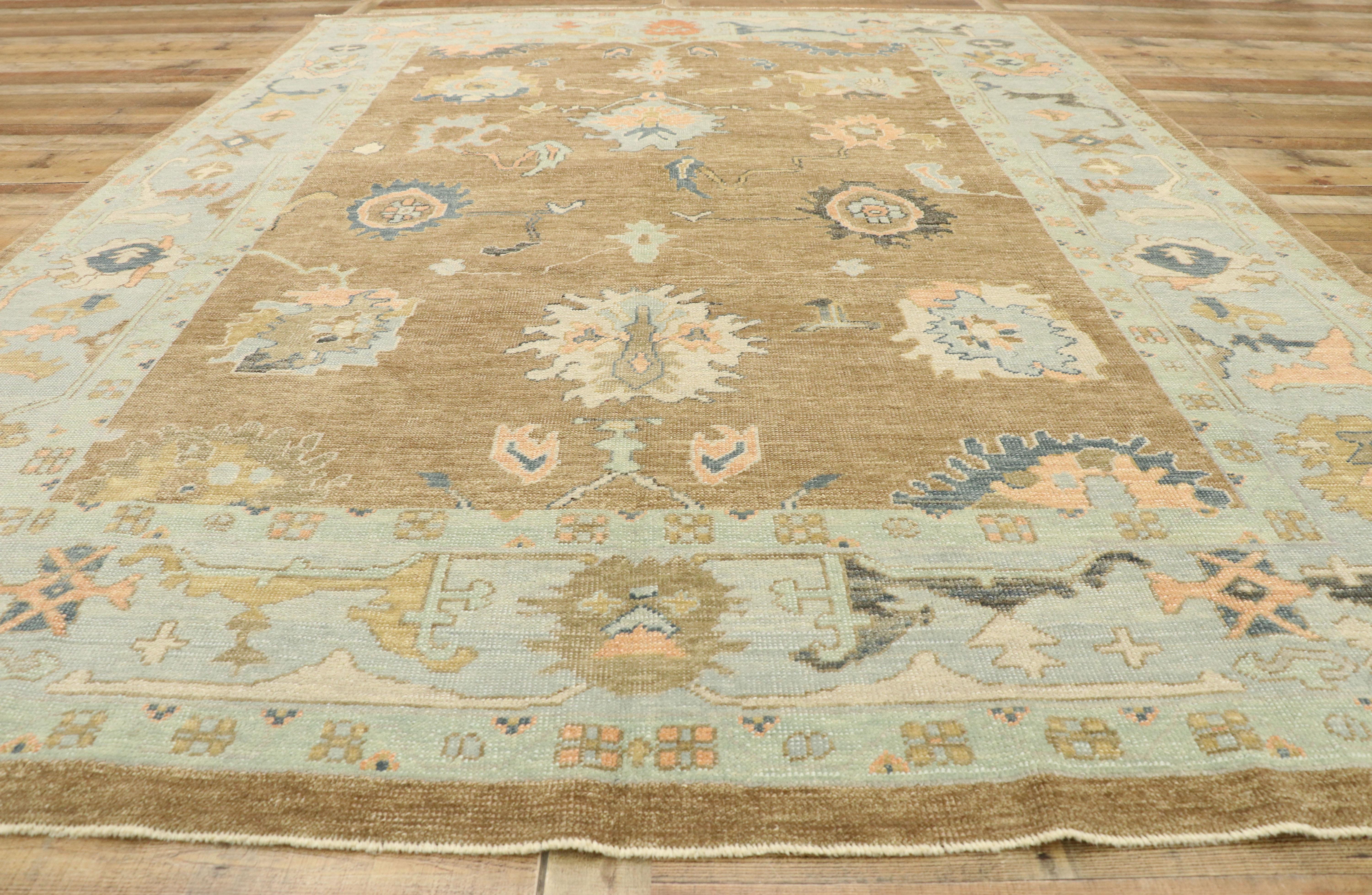 New Contemporary Turkish Oushak Rug with Modern Cape Cod Style In New Condition For Sale In Dallas, TX