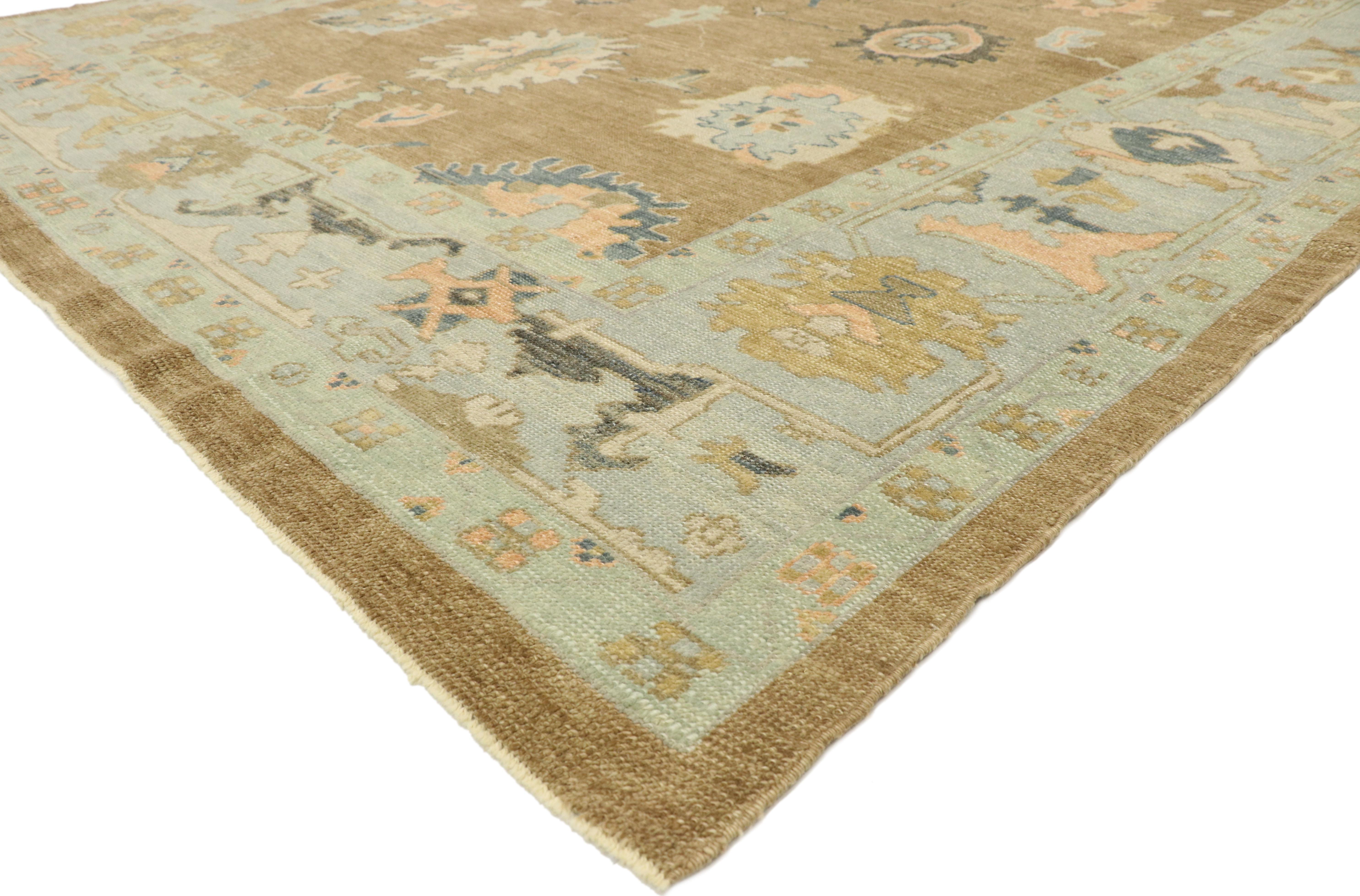 New Contemporary Turkish Oushak Rug with Modern Cape Cod Style For Sale 1