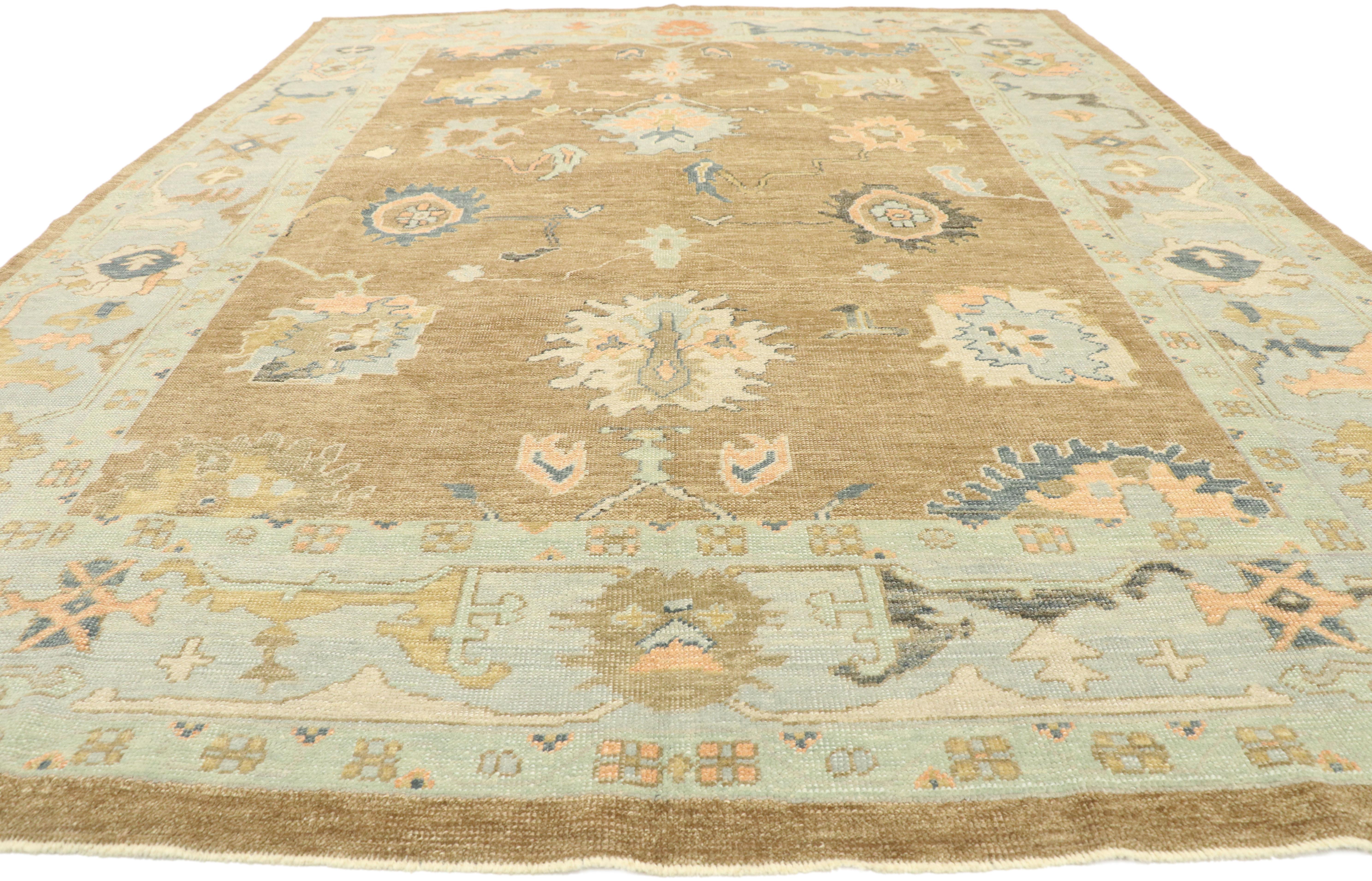 New Contemporary Turkish Oushak Rug with Modern Cape Cod Style For Sale 2