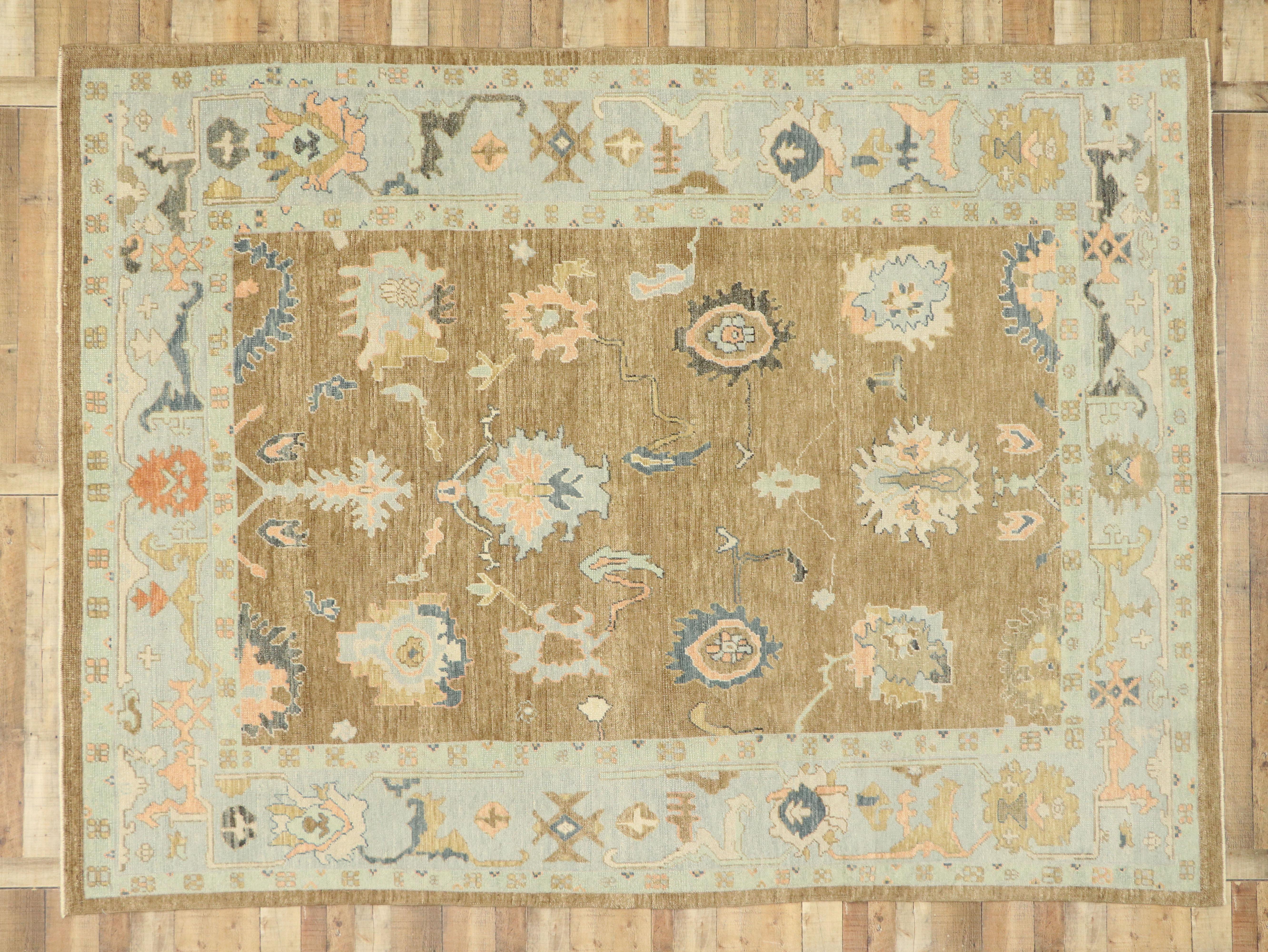 New Contemporary Turkish Oushak Rug with Modern Cape Cod Style For Sale 3