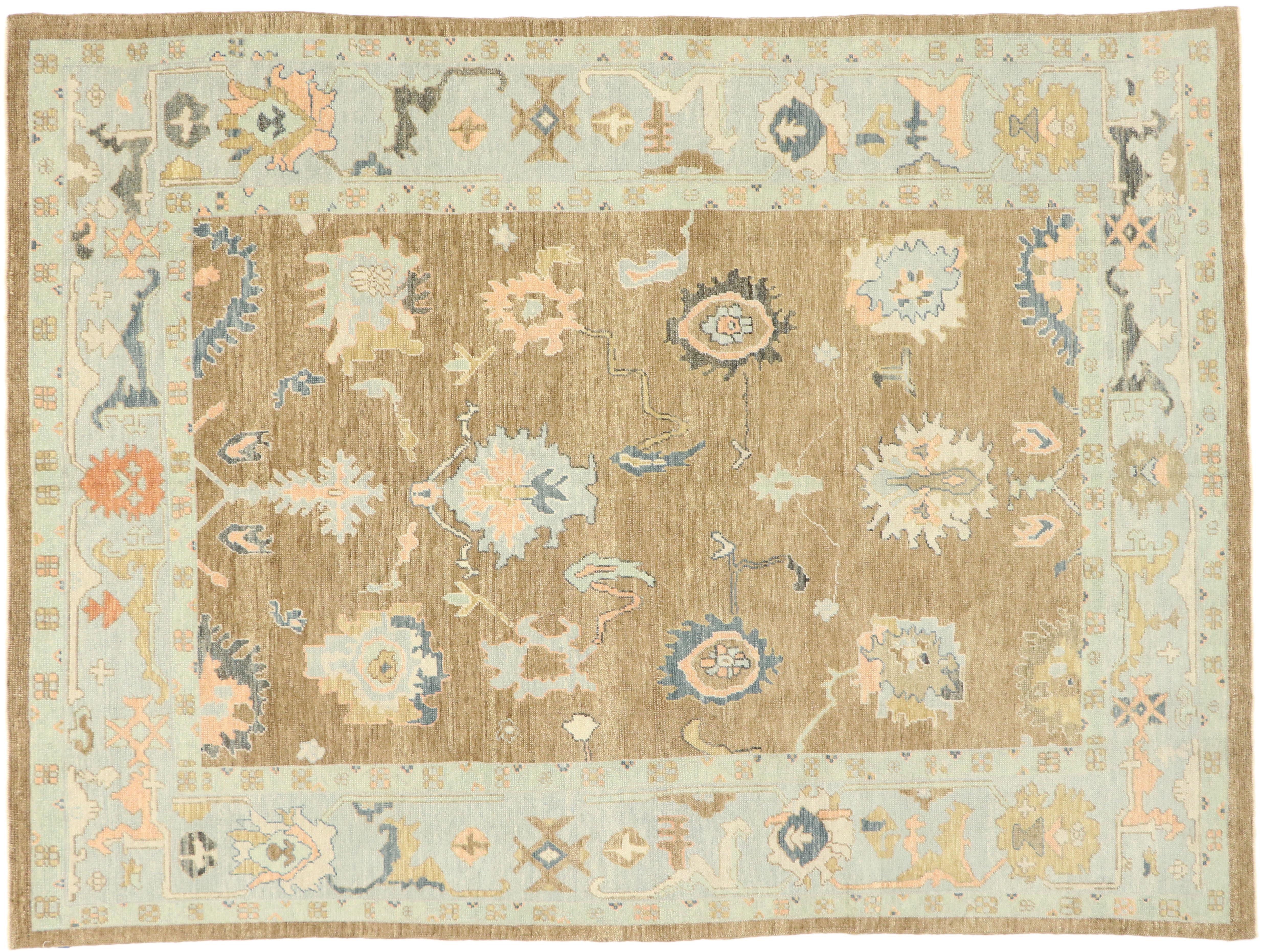 New Contemporary Turkish Oushak Rug with Modern Cape Cod Style For Sale 4