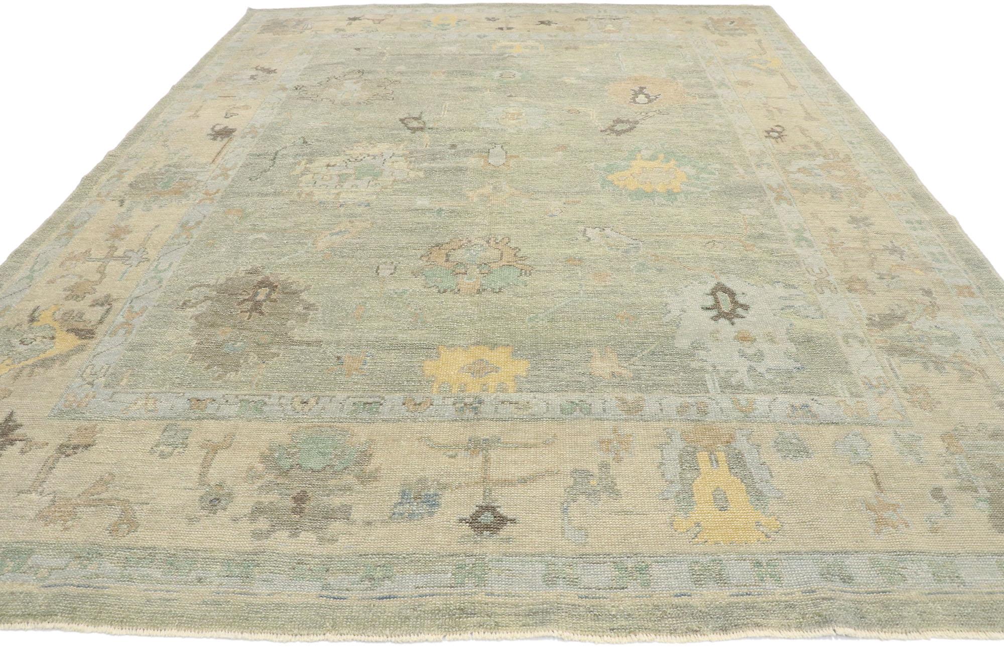 Hand-Knotted New Contemporary Turkish Oushak Rug with Modern Coastal Colonial Style For Sale