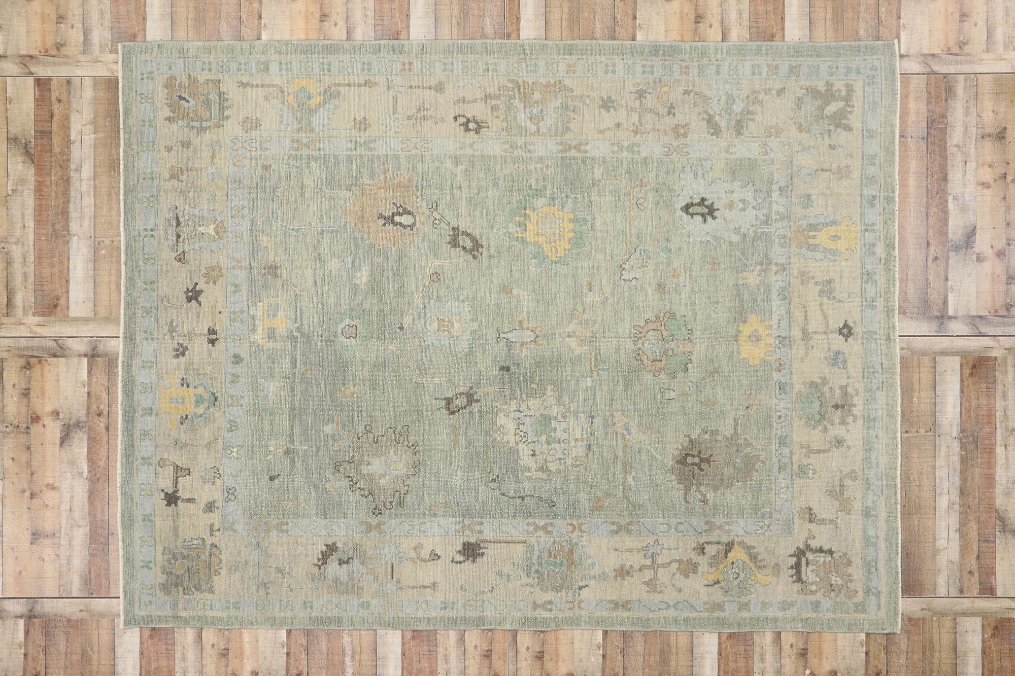 New Contemporary Turkish Oushak Rug with Modern Coastal Colonial Style For Sale 3