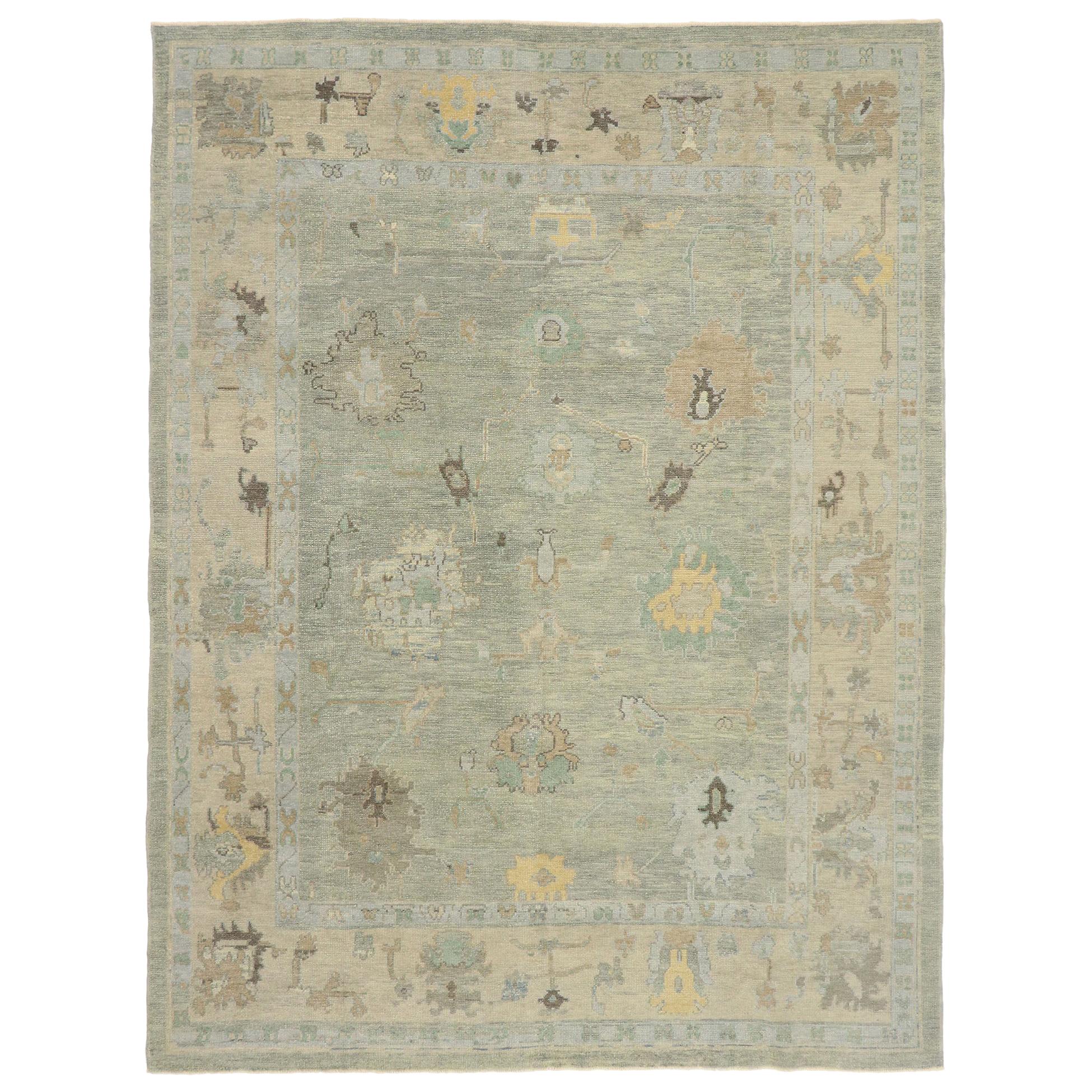 New Contemporary Turkish Oushak Rug with Modern Coastal Colonial Style