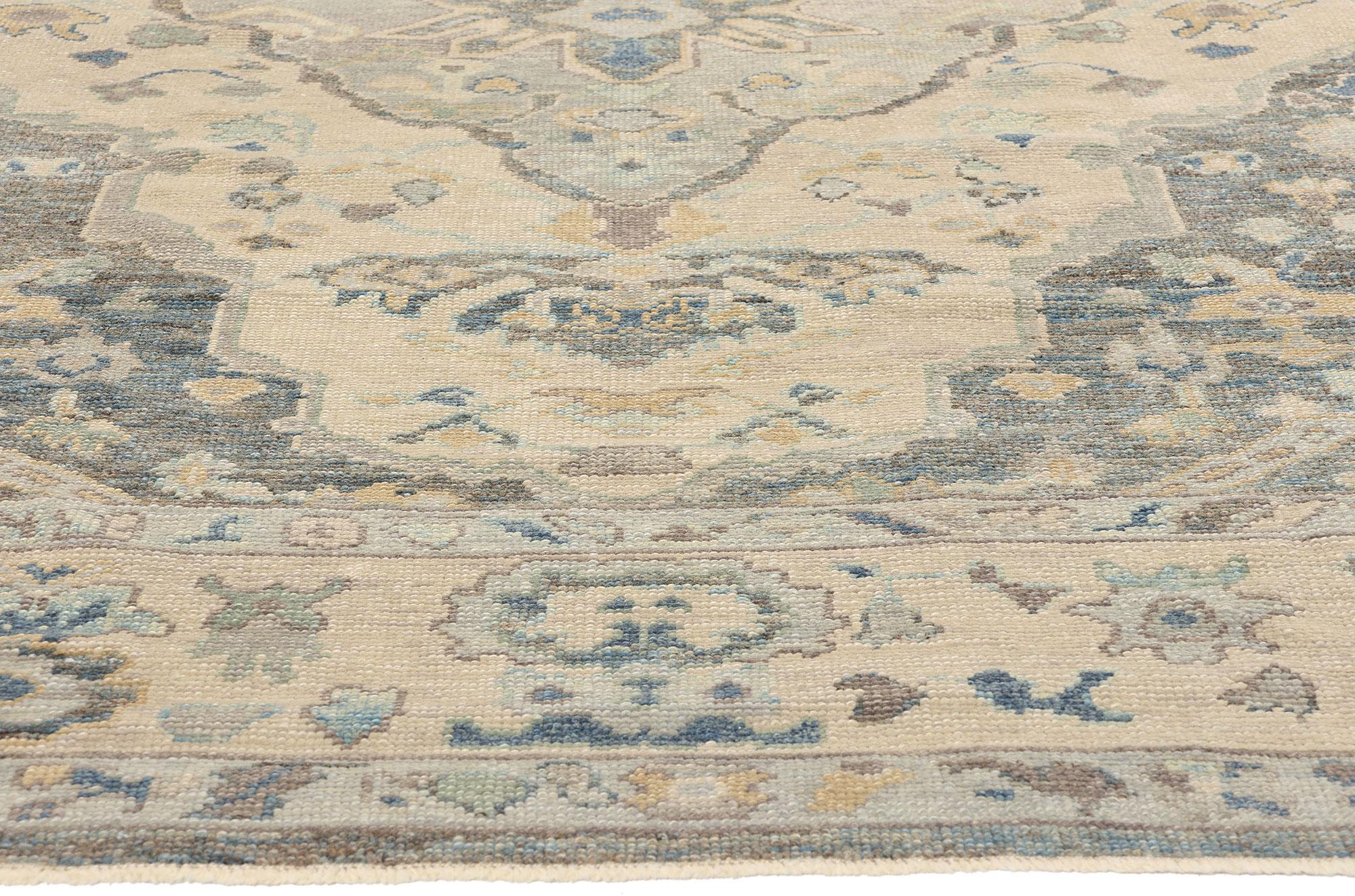Hand-Knotted New Modern Turkish Oushak Carpet with Traditional Style For Sale
