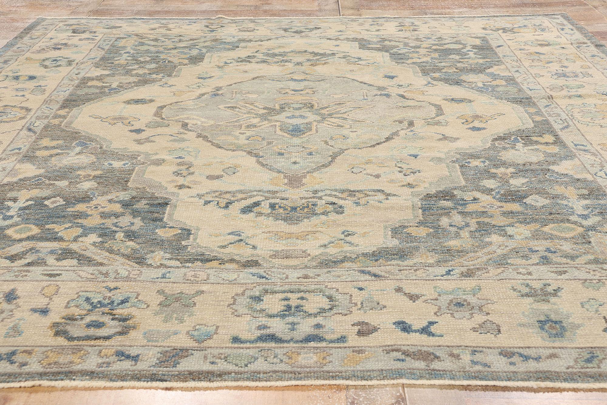 Wool New Modern Turkish Oushak Carpet with Traditional Style For Sale