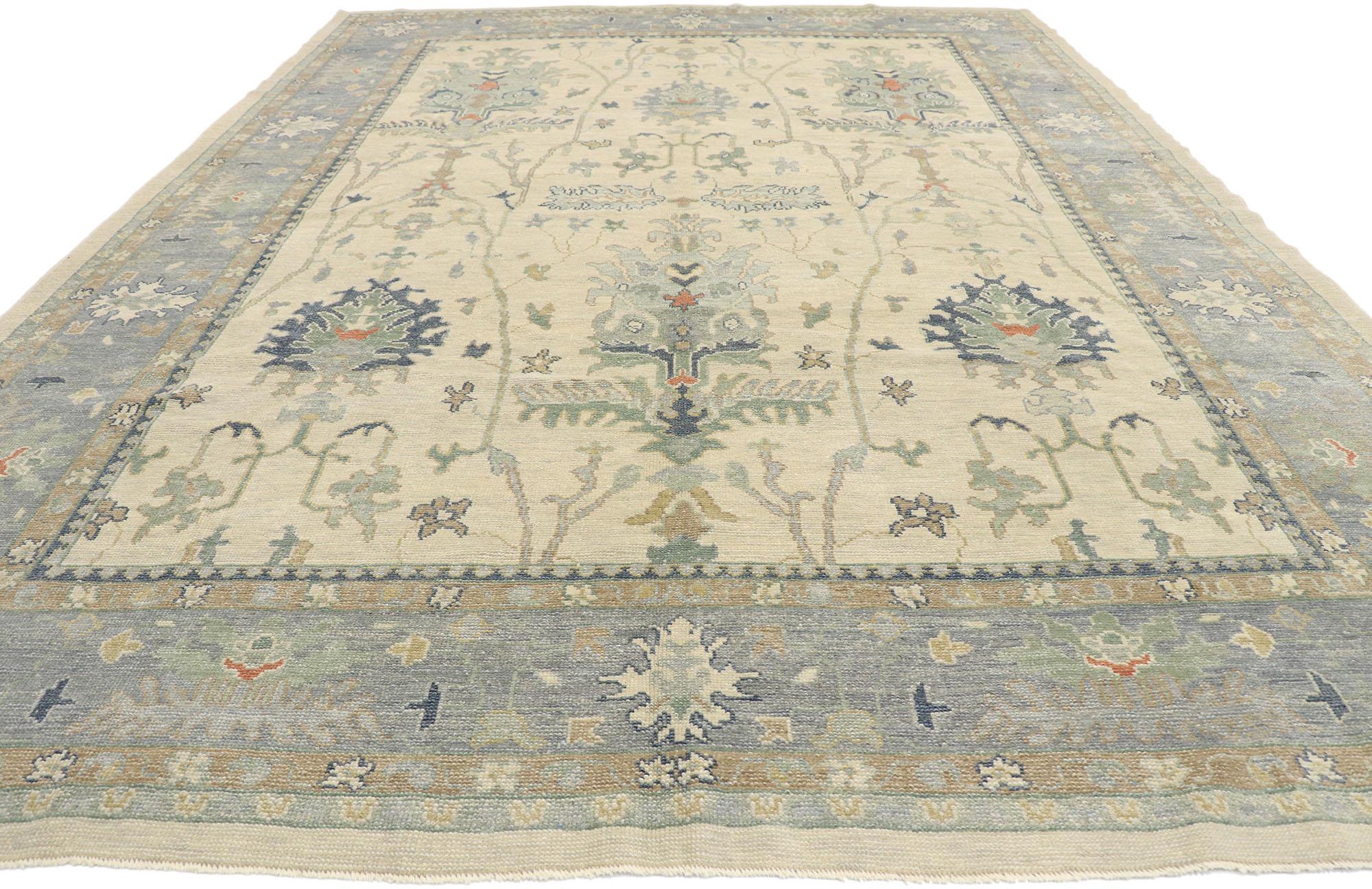 Hand-Knotted New Contemporary Turkish Oushak Rug with Modern Coastal Style For Sale