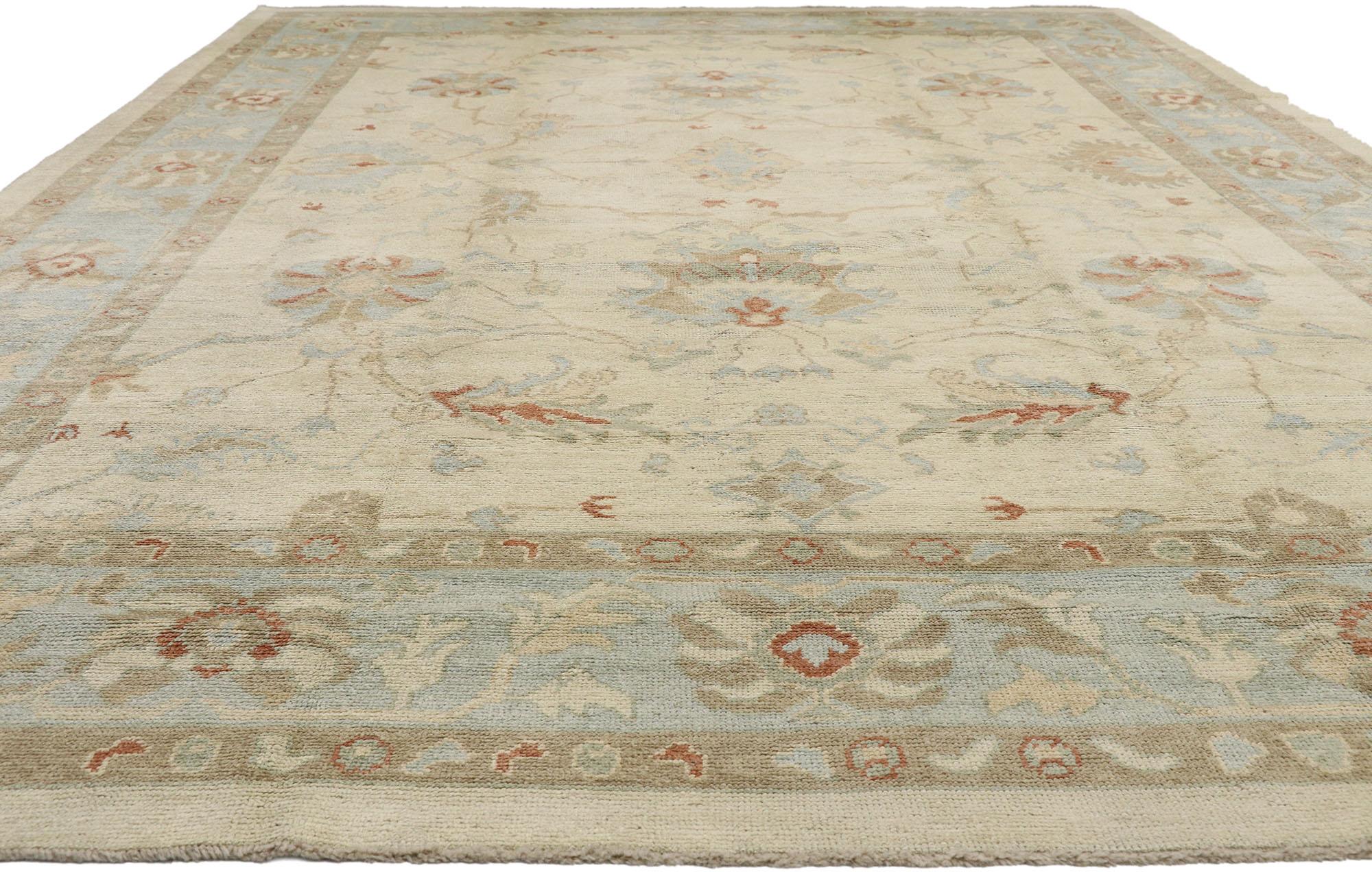 Hand-Knotted New Contemporary Turkish Oushak Rug with Modern Coastal Style For Sale
