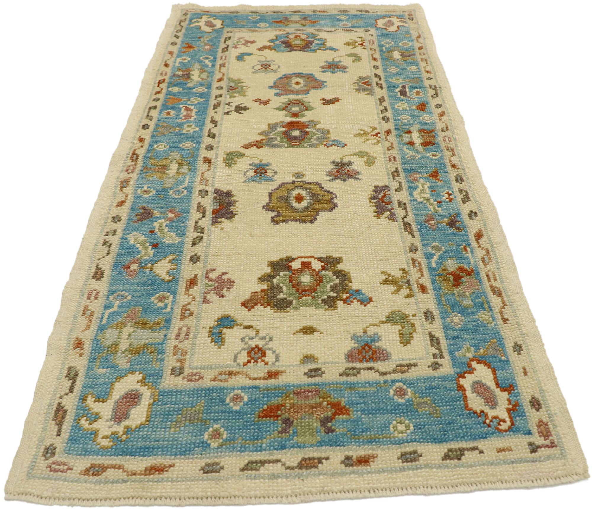 New Contemporary Turkish Oushak Rug with Modern Coastal Style In New Condition For Sale In Dallas, TX