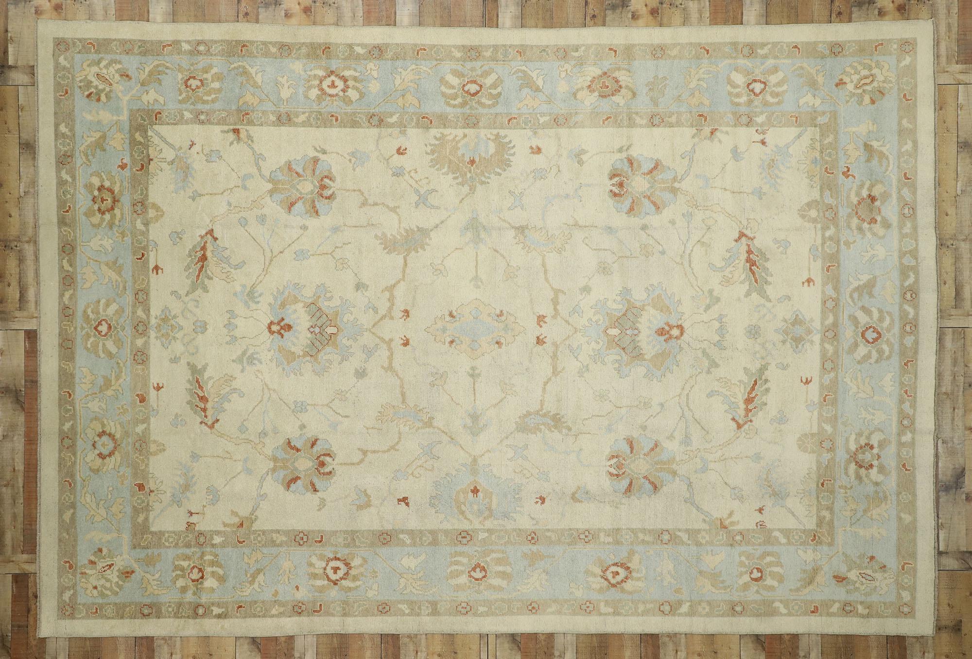 New Contemporary Turkish Oushak Rug with Modern Coastal Style For Sale 3