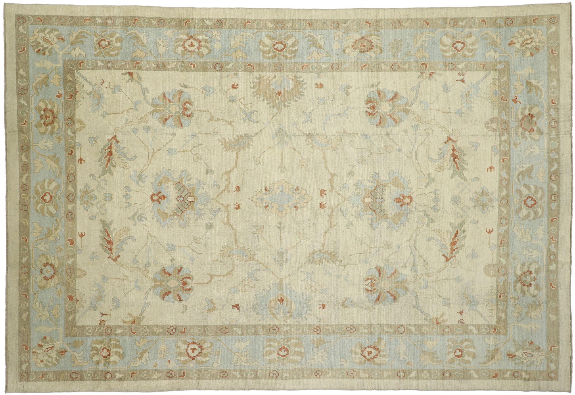 New Contemporary Turkish Oushak Rug with Modern Coastal Style For Sale 4