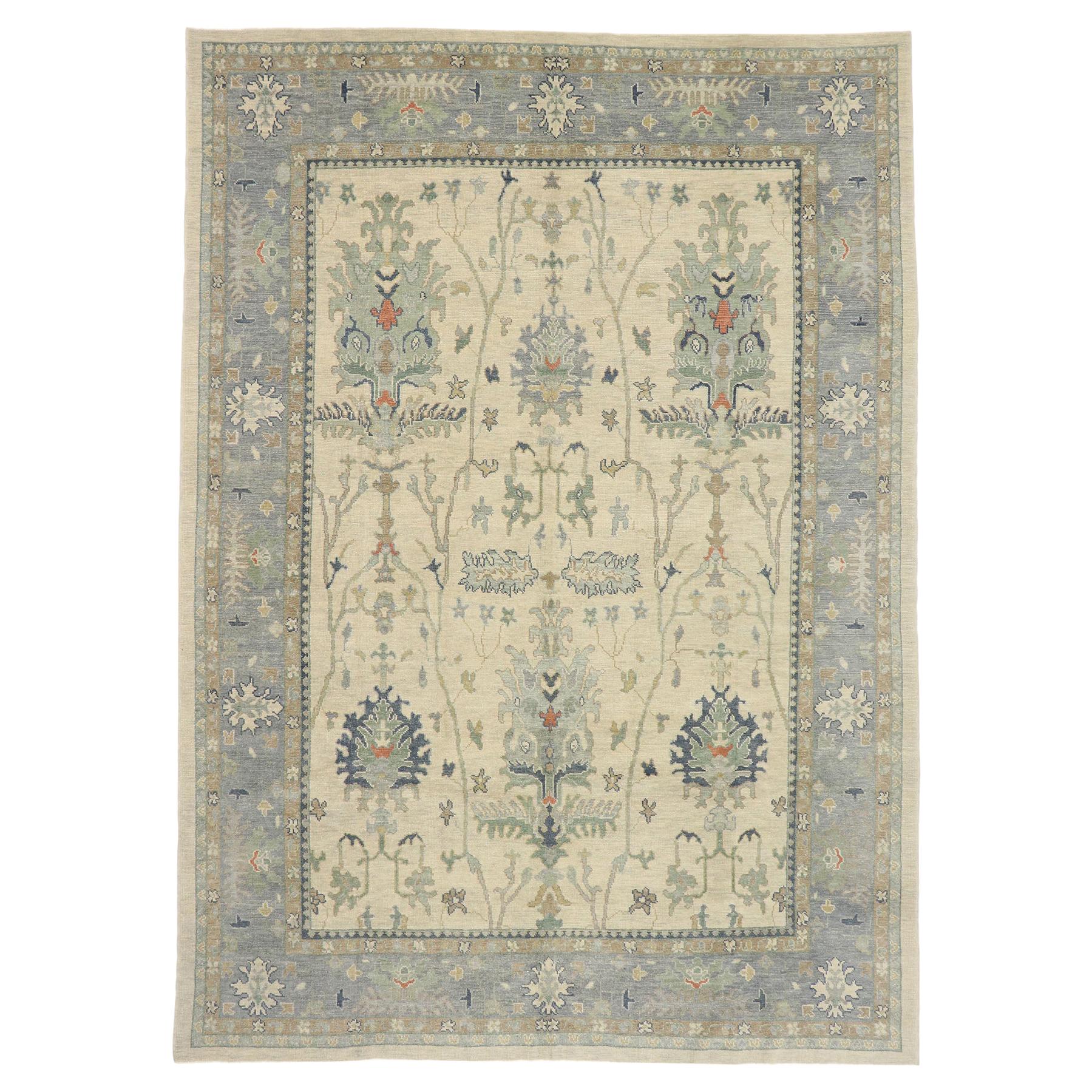 New Contemporary Turkish Oushak Rug with Modern Coastal Style For Sale
