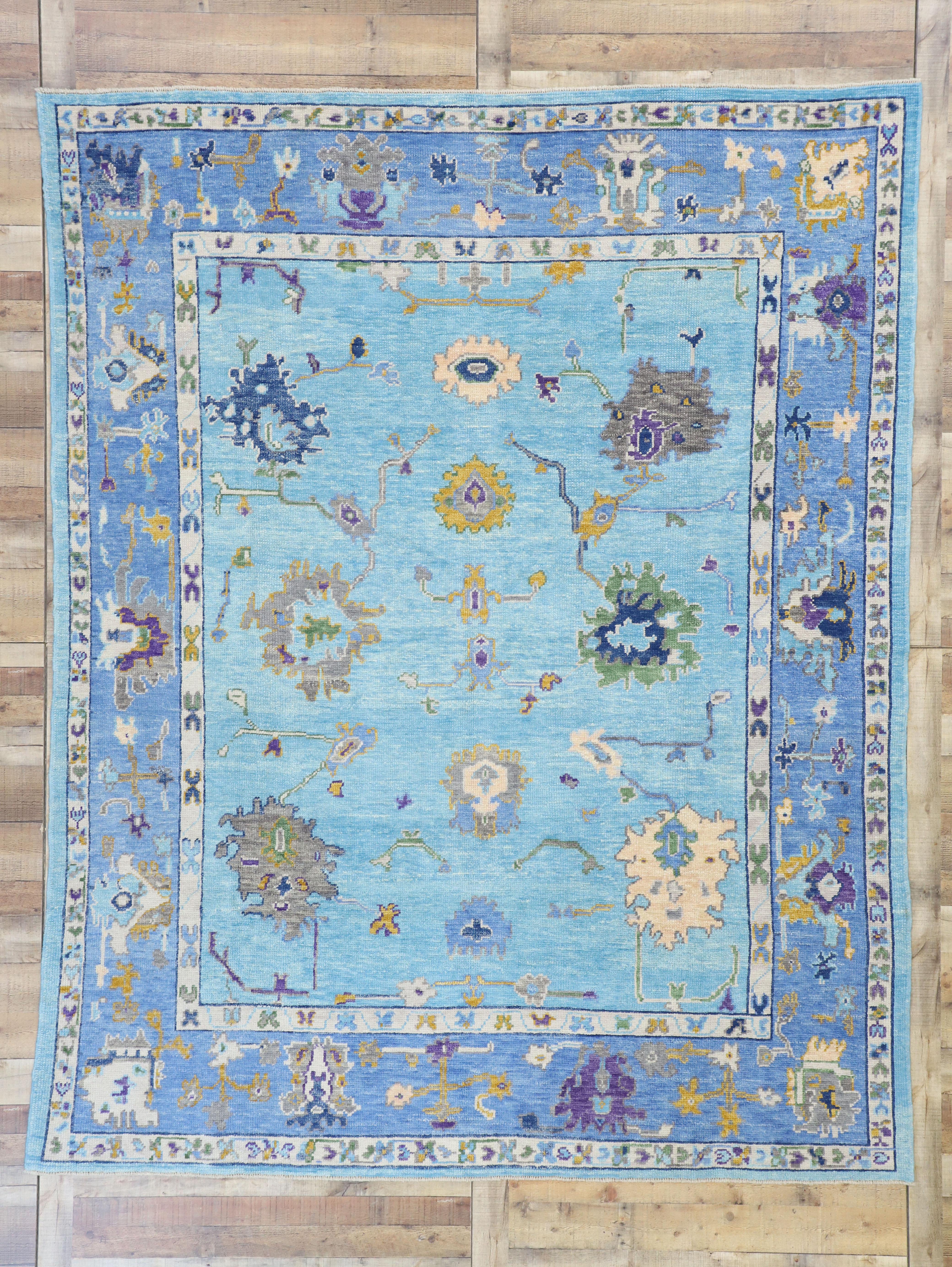New Contemporary Turkish Oushak Rug with Modern Colors and Expressionist Style 3