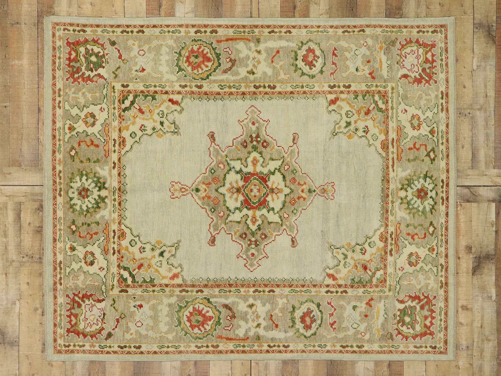 New Contemporary Turkish Oushak Rug with Modern Eclectic Craftsman Style For Sale 5