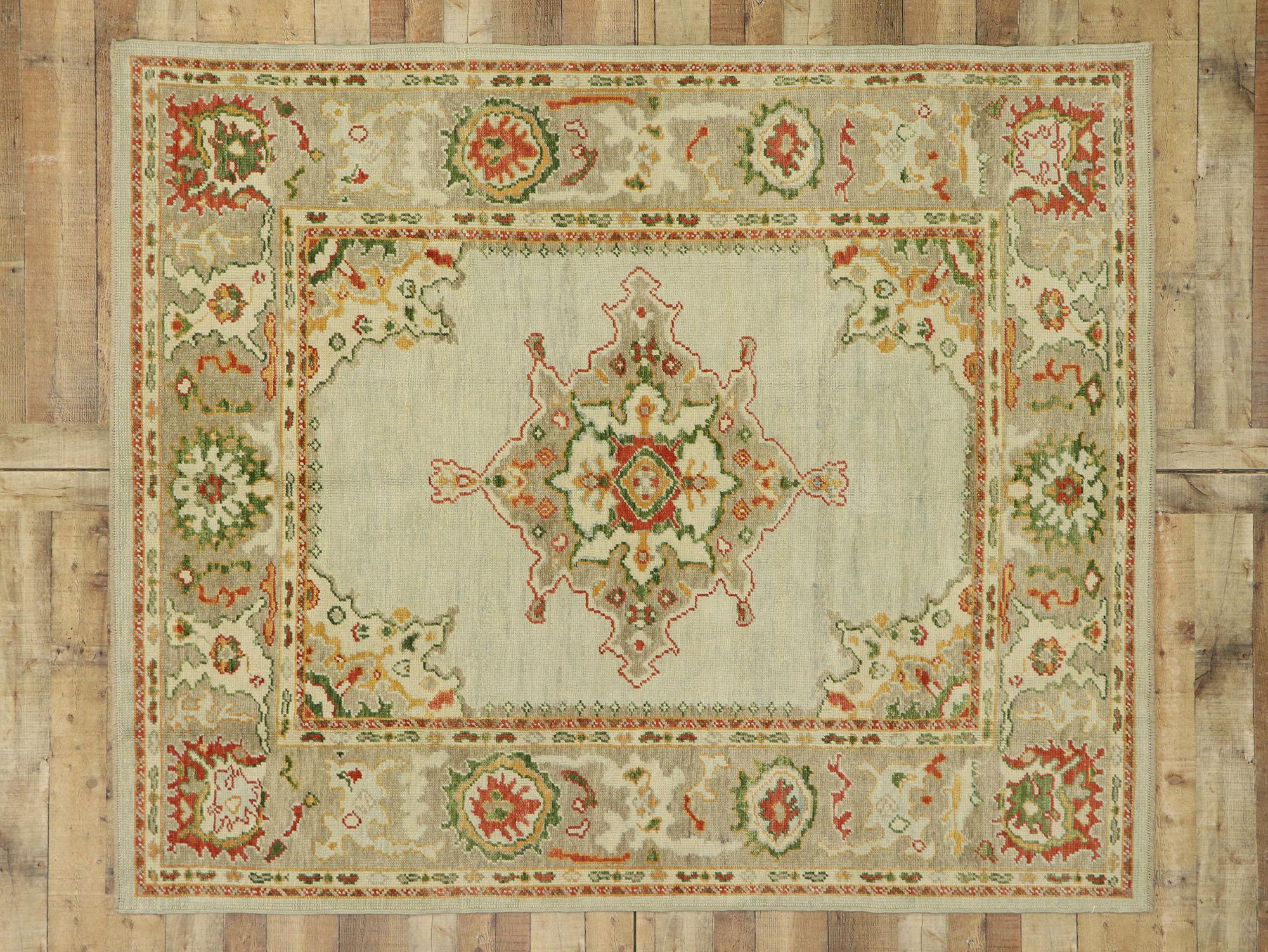 Nueva Alfombra Turca Contemporánea Oushak de Estilo Artesano Ecléctico Moderno en venta 3