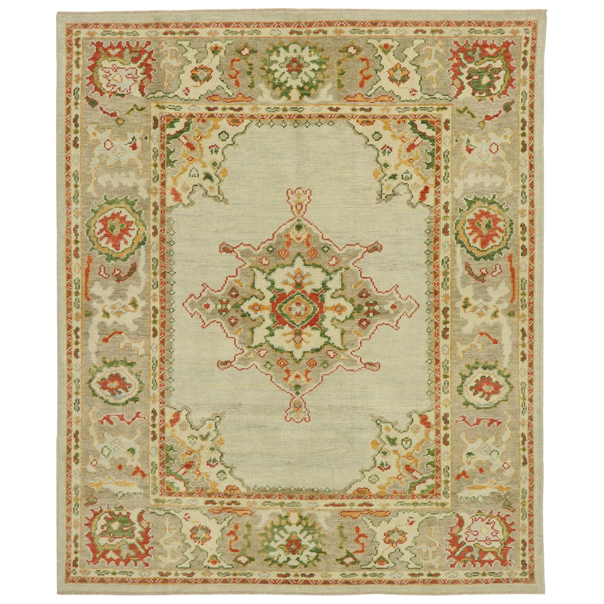 New Contemporary Turkish Oushak Rug with Modern Eclectic Craftsman Style