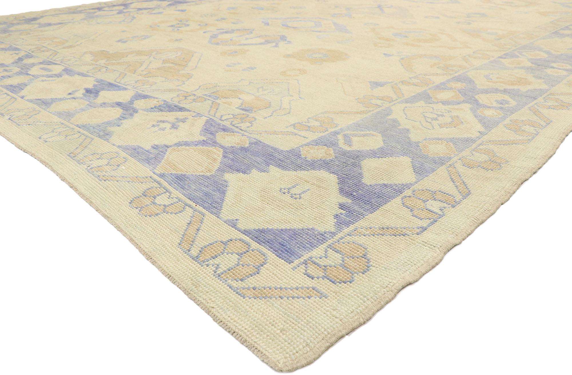 51613 New Contemporary Turkish Oushak rug with Modern Martha's Vineyard style. Blending elements from the modern world with light and airy colors, this hand knotted wool contemporary Oushak style area rug will boost the coziness factor in nearly any
