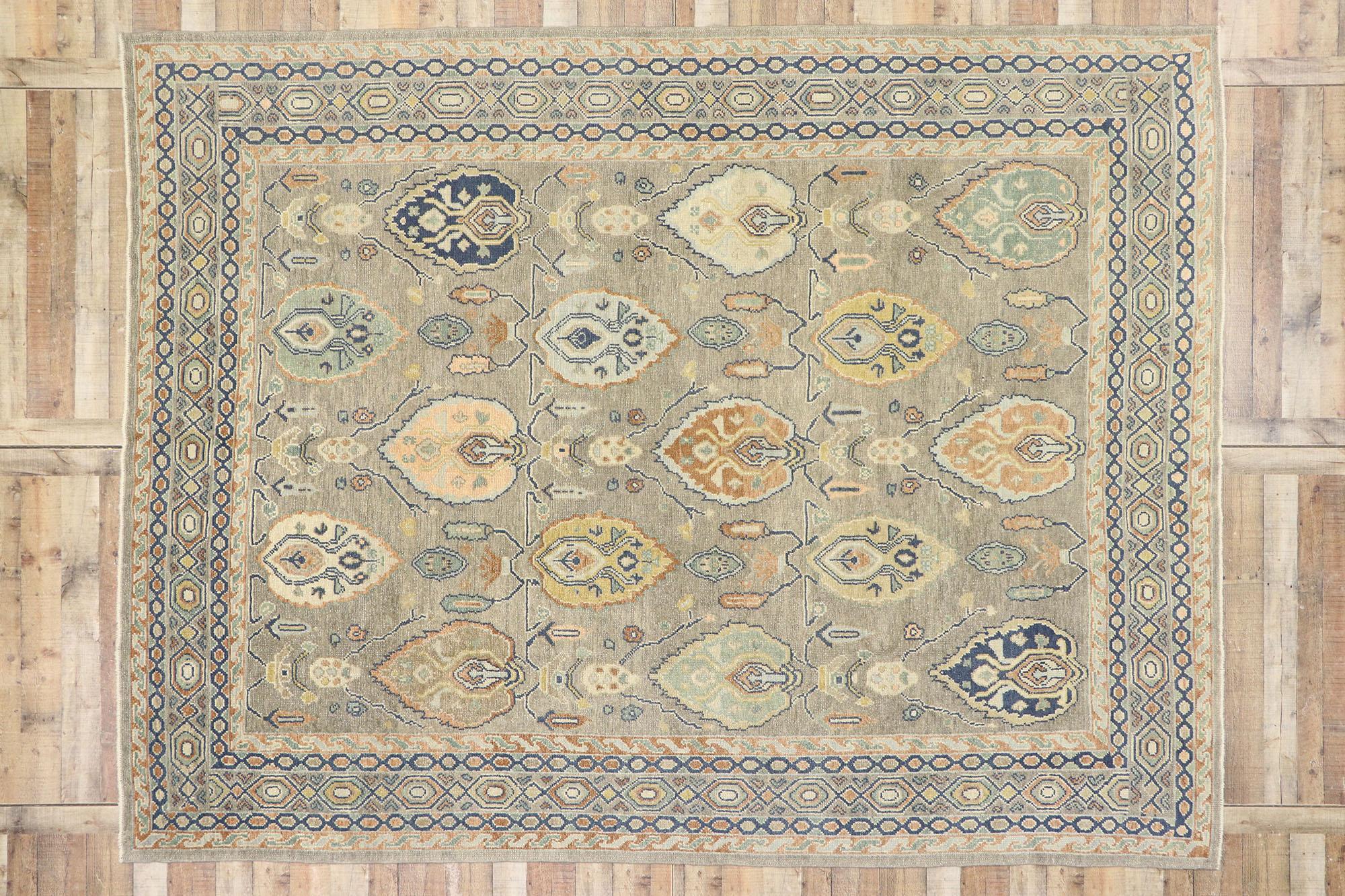 New Contemporary Turkish Oushak Rug with Modern Martha's Vineyard Style For Sale 3