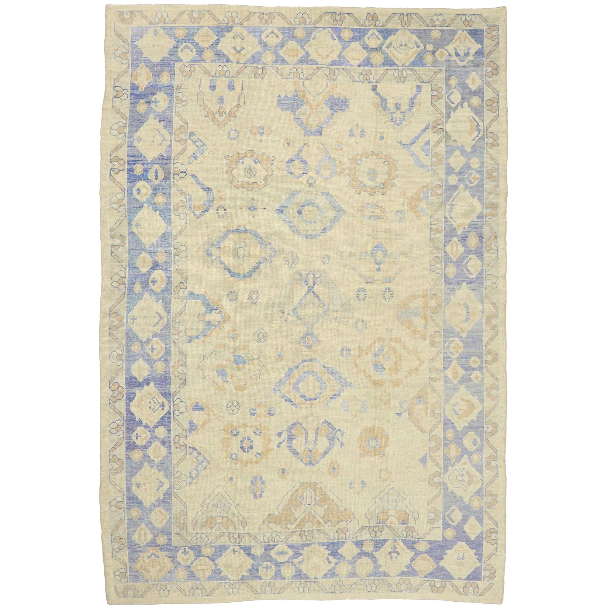 New Contemporary Turkish Oushak Rug with Modern Martha's Vineyard Style For Sale