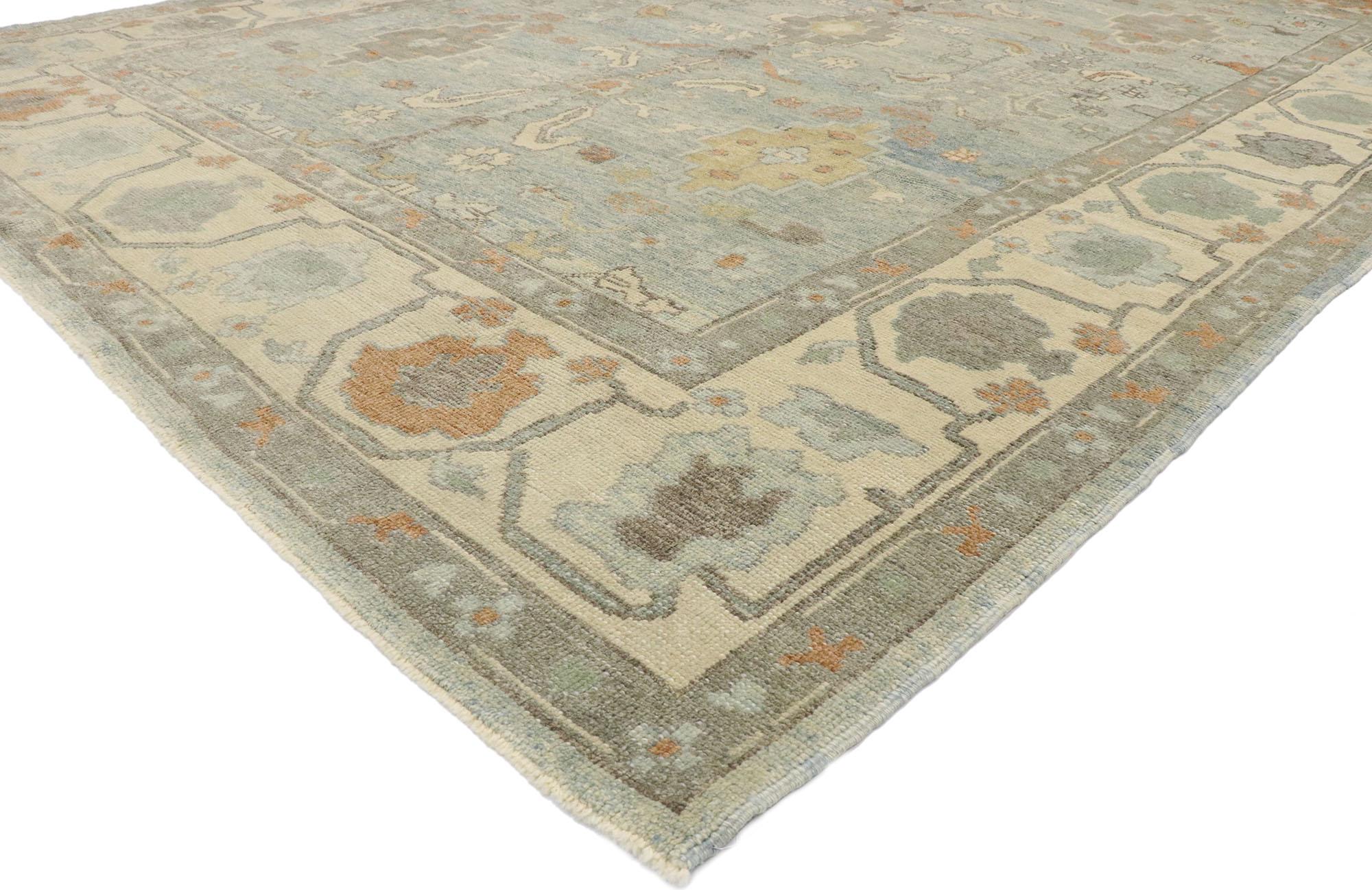 53402, new contemporary Turkish Oushak rug Modern New England Cape Cod style. Blending elements from the modern world with a historic New England color palette, this hand knotted wool contemporary Turkish Oushak rug is poised to impress. The