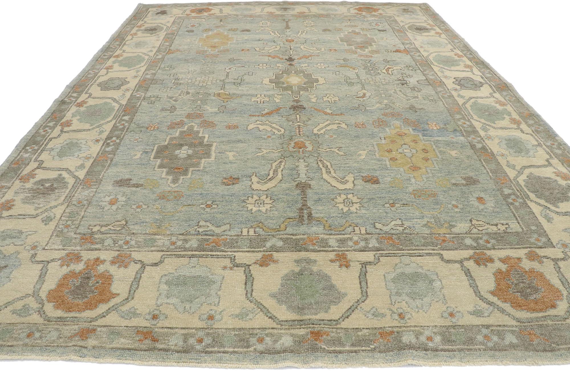 Hand-Knotted New Contemporary Turkish Oushak Rug with Modern New England Cape Cod Style