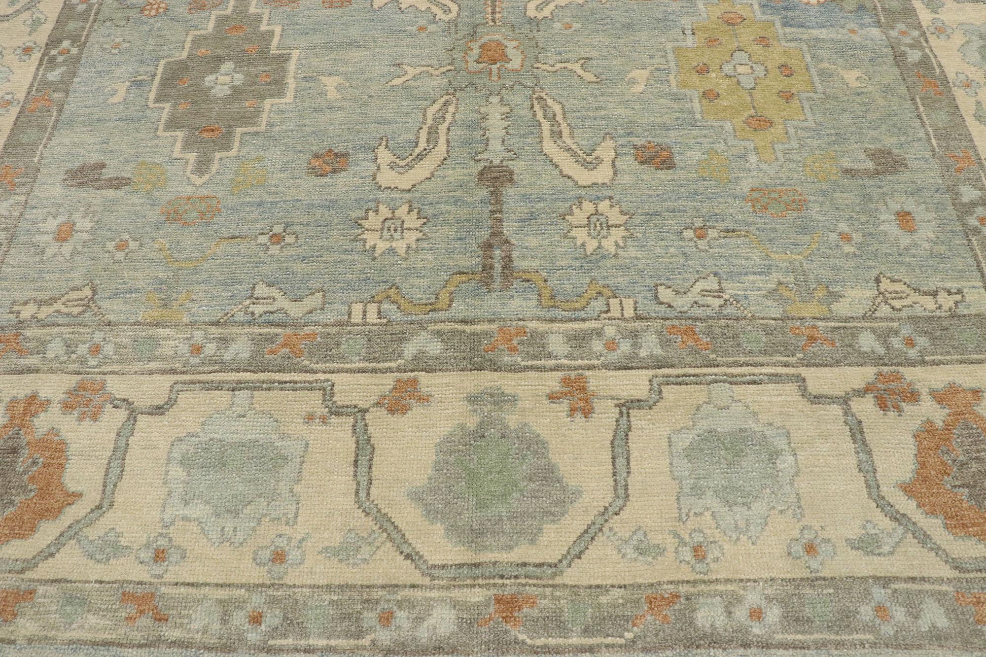 New Contemporary Turkish Oushak Rug with Modern New England Cape Cod Style In New Condition In Dallas, TX